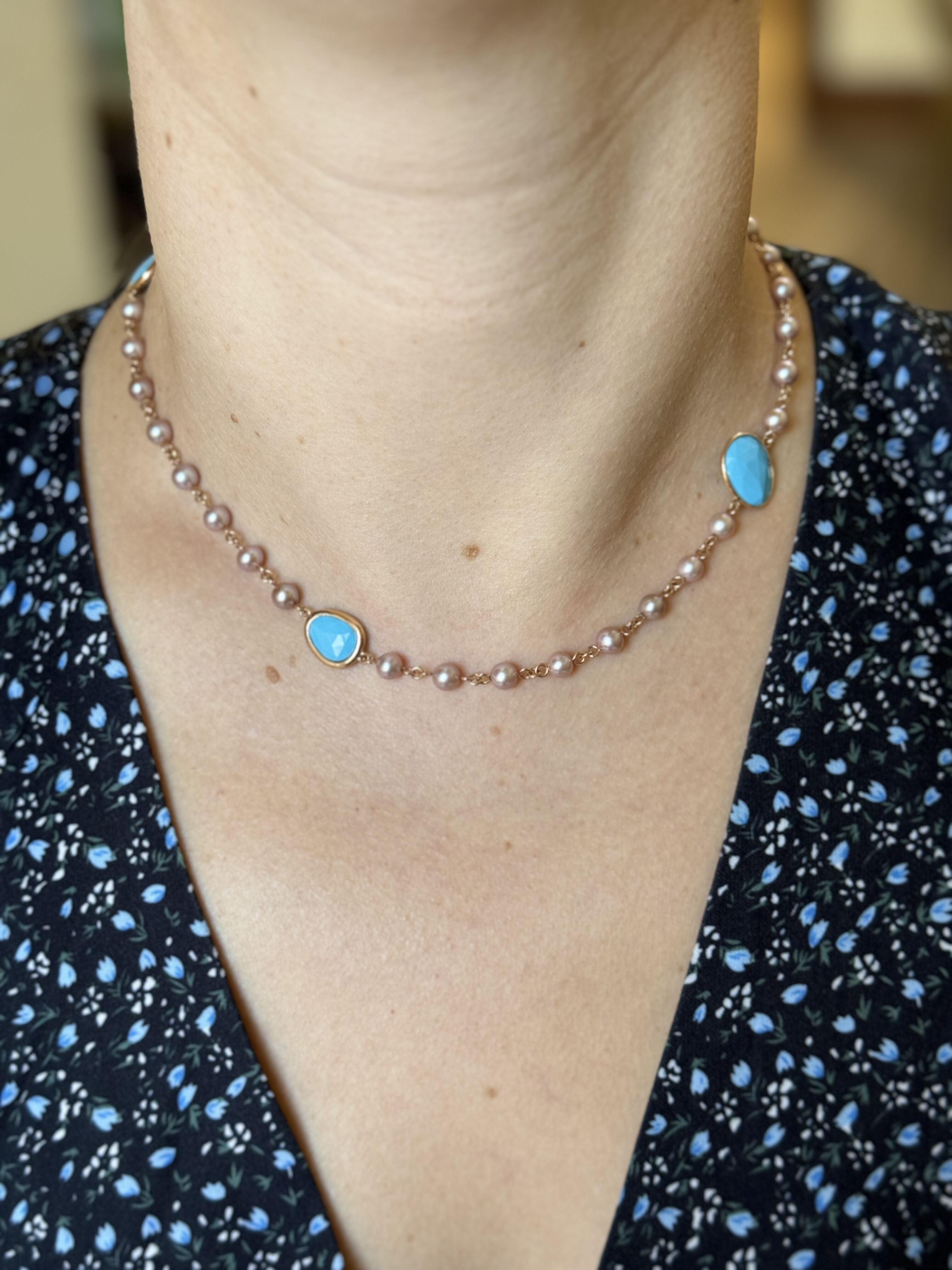 Mimi Milano Talita Turquoise Pearl Gold Necklace