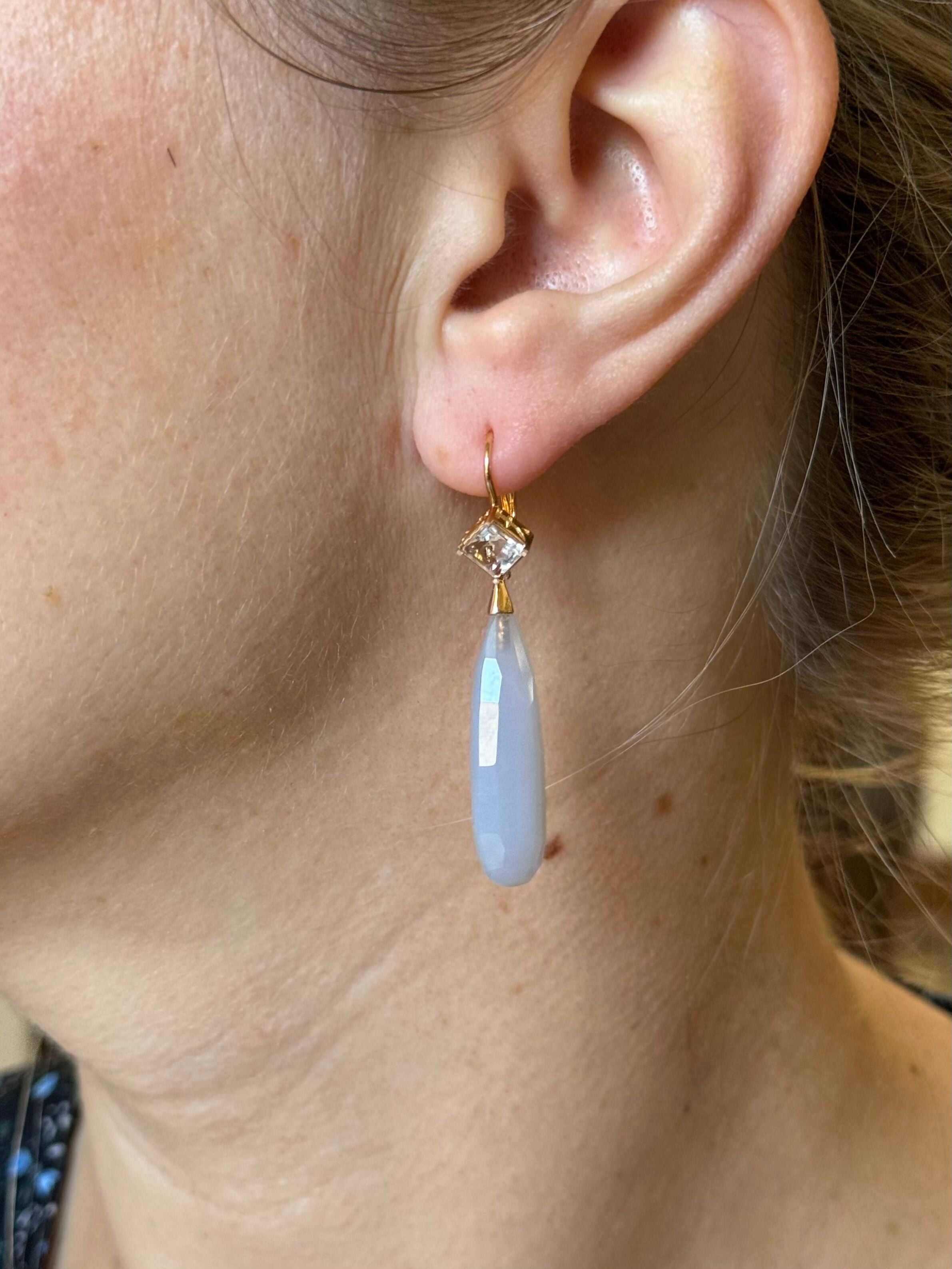 Mimi Milano Shan Teky Chalcedony Crystal Gold Earrings