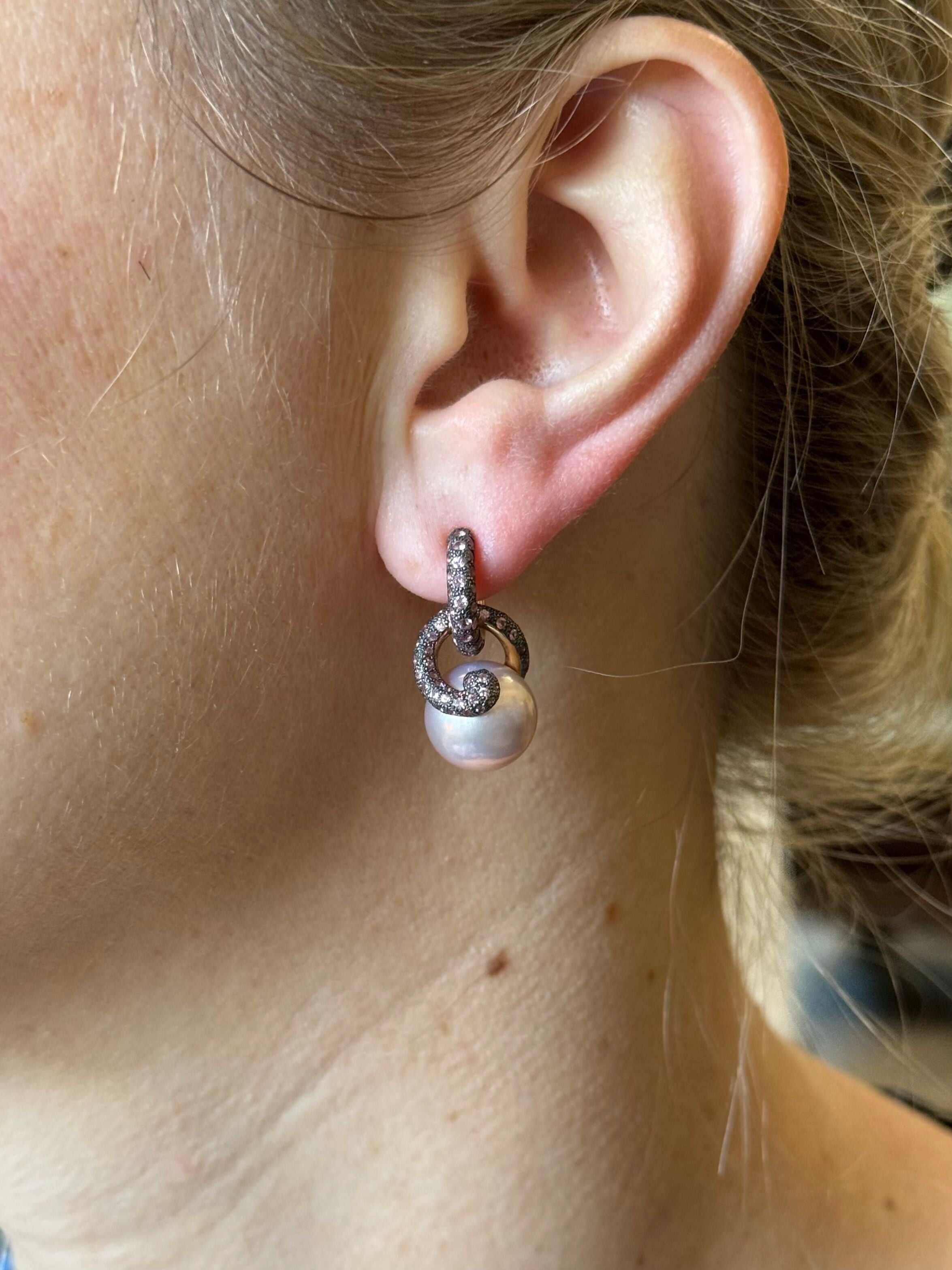 Mimi Milano Boutique Pink Sapphire Pearl Gold Earrings