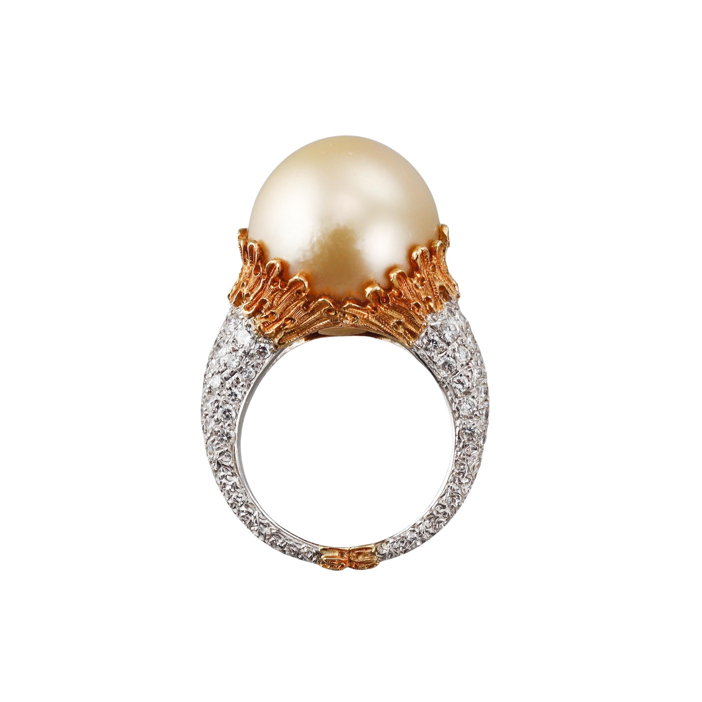Buccellati South Sea Pearl Diamond Gold Ring