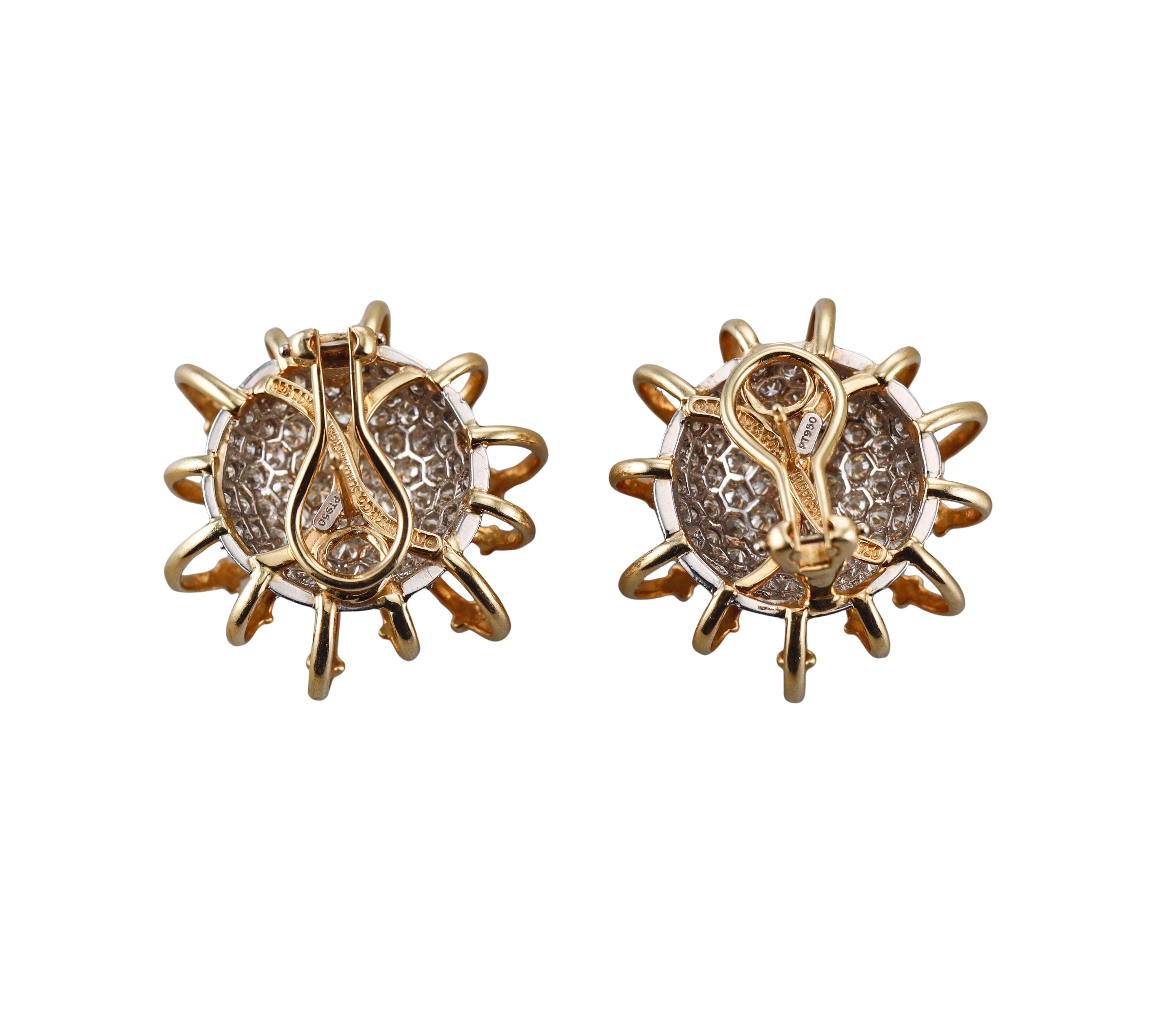 Tiffany & Co Schlumberger Apollo Diamond Gold Platinum Earrings