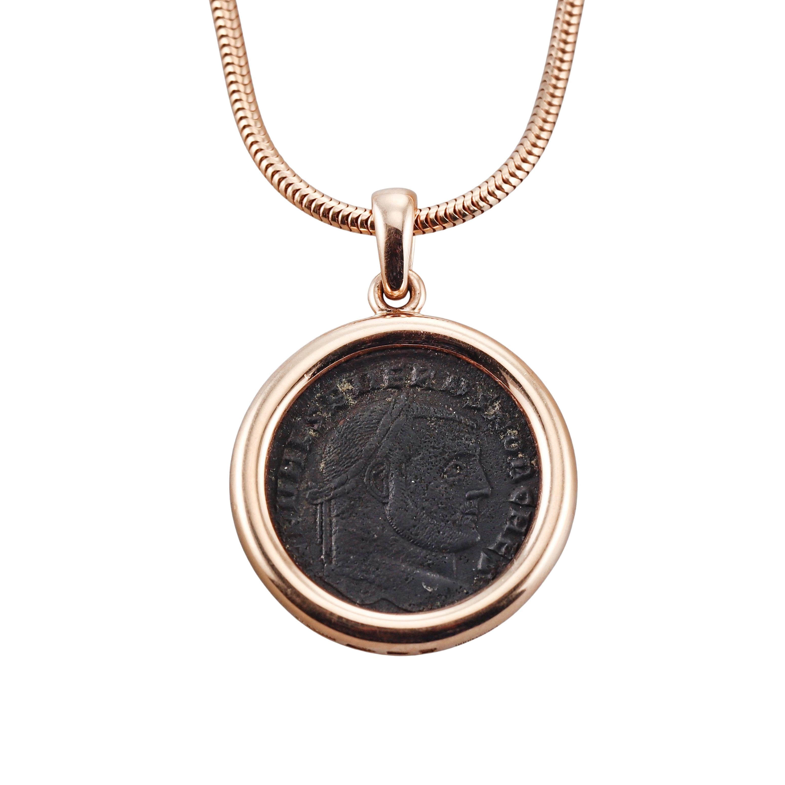 Bulgari Monete Carthago-Severus Caesar Ancient Coin Rose Gold Pendant Necklace