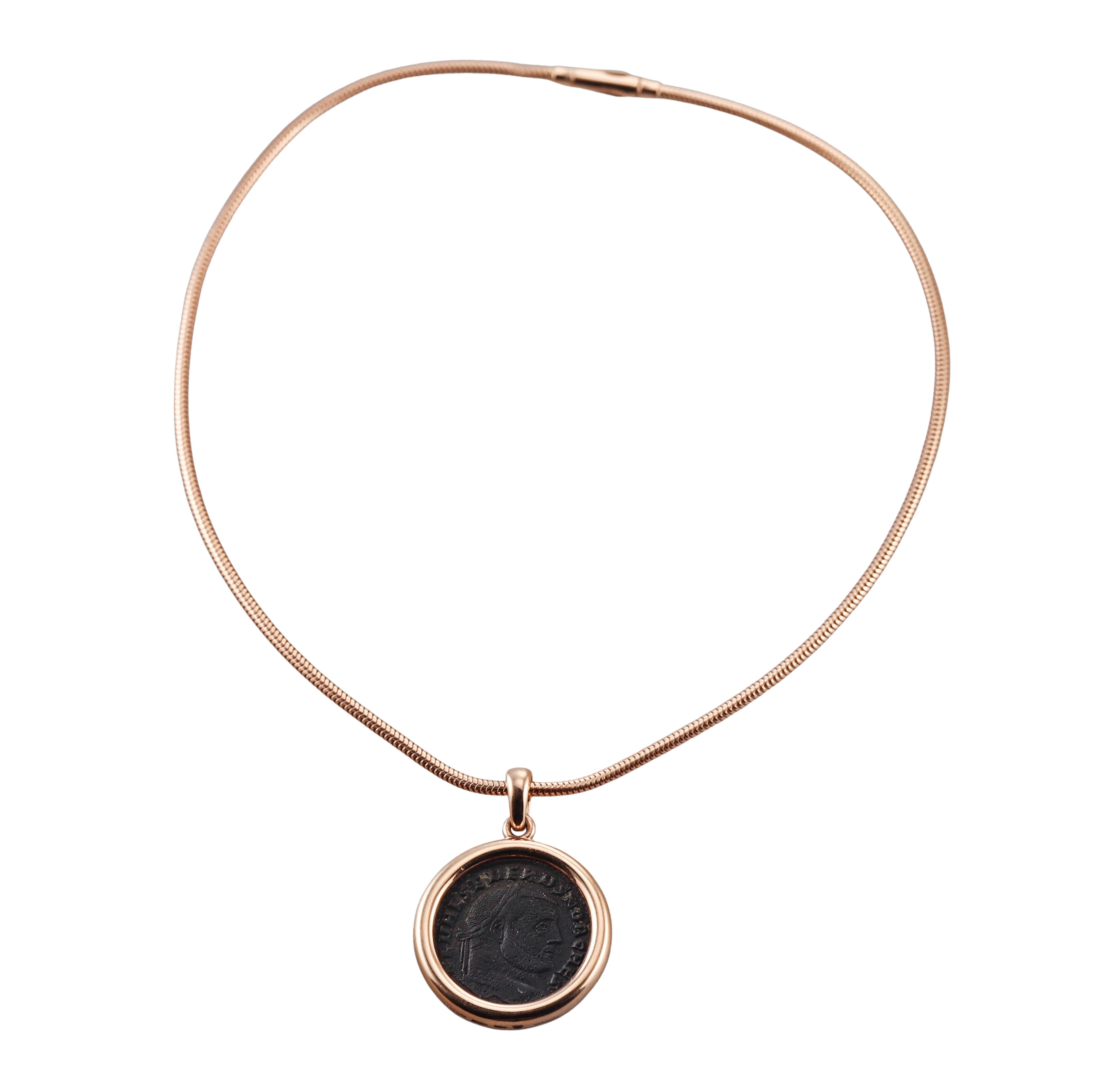 Bulgari Monete Carthago-Severus Caesar Ancient Coin Rose Gold Pendant Necklace