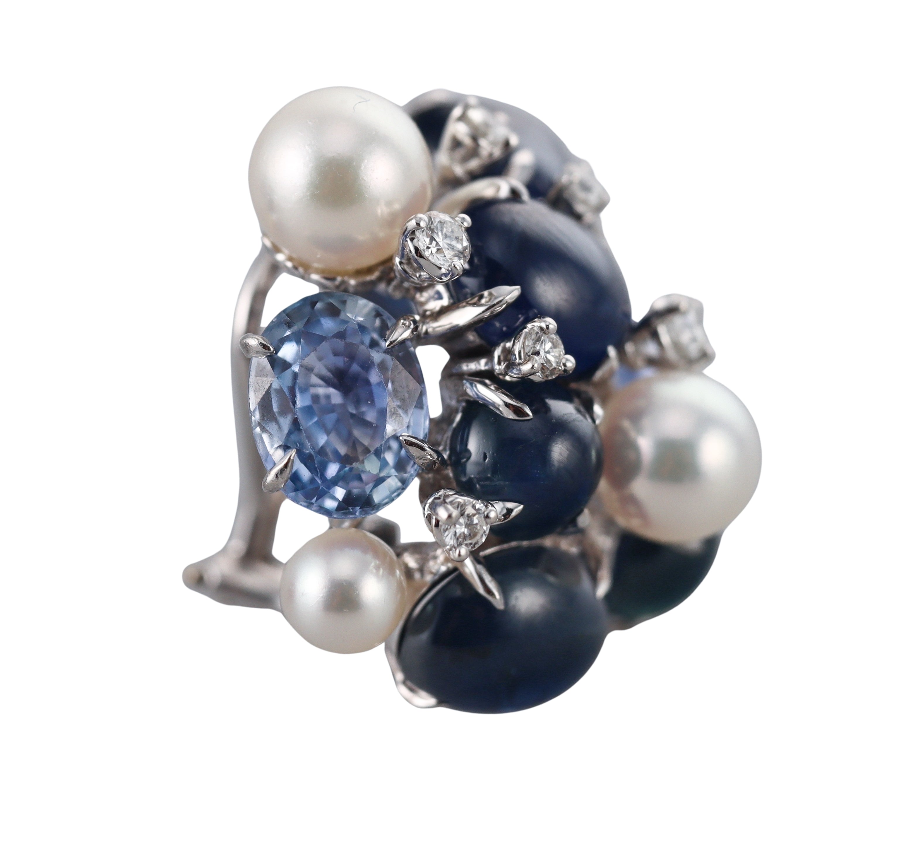 Seaman Schepps Sapphire Topaz Pearl Diamond Gold Large Bubble Earrings