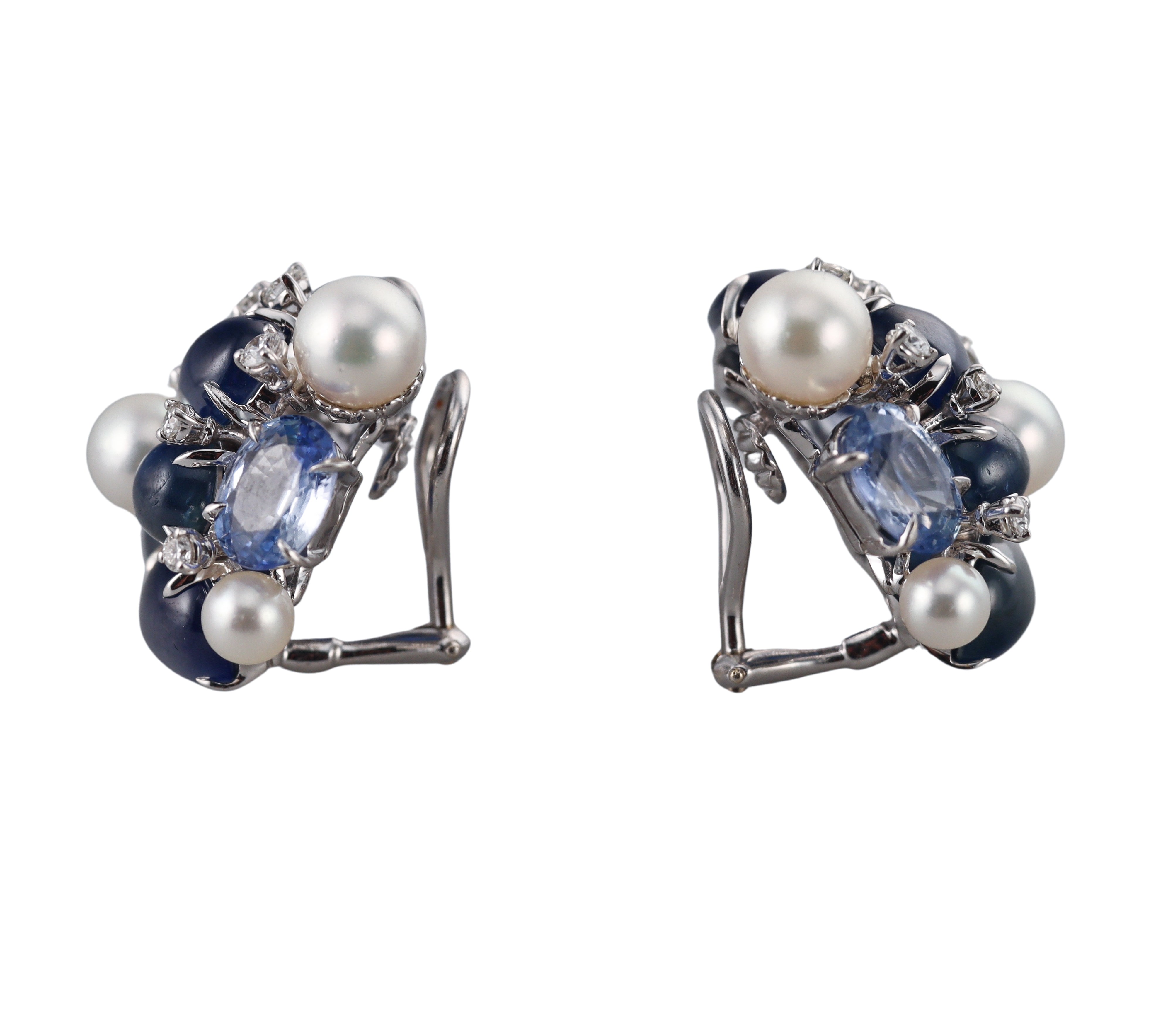 Seaman Schepps Sapphire Topaz Pearl Diamond Gold Large Bubble Earrings