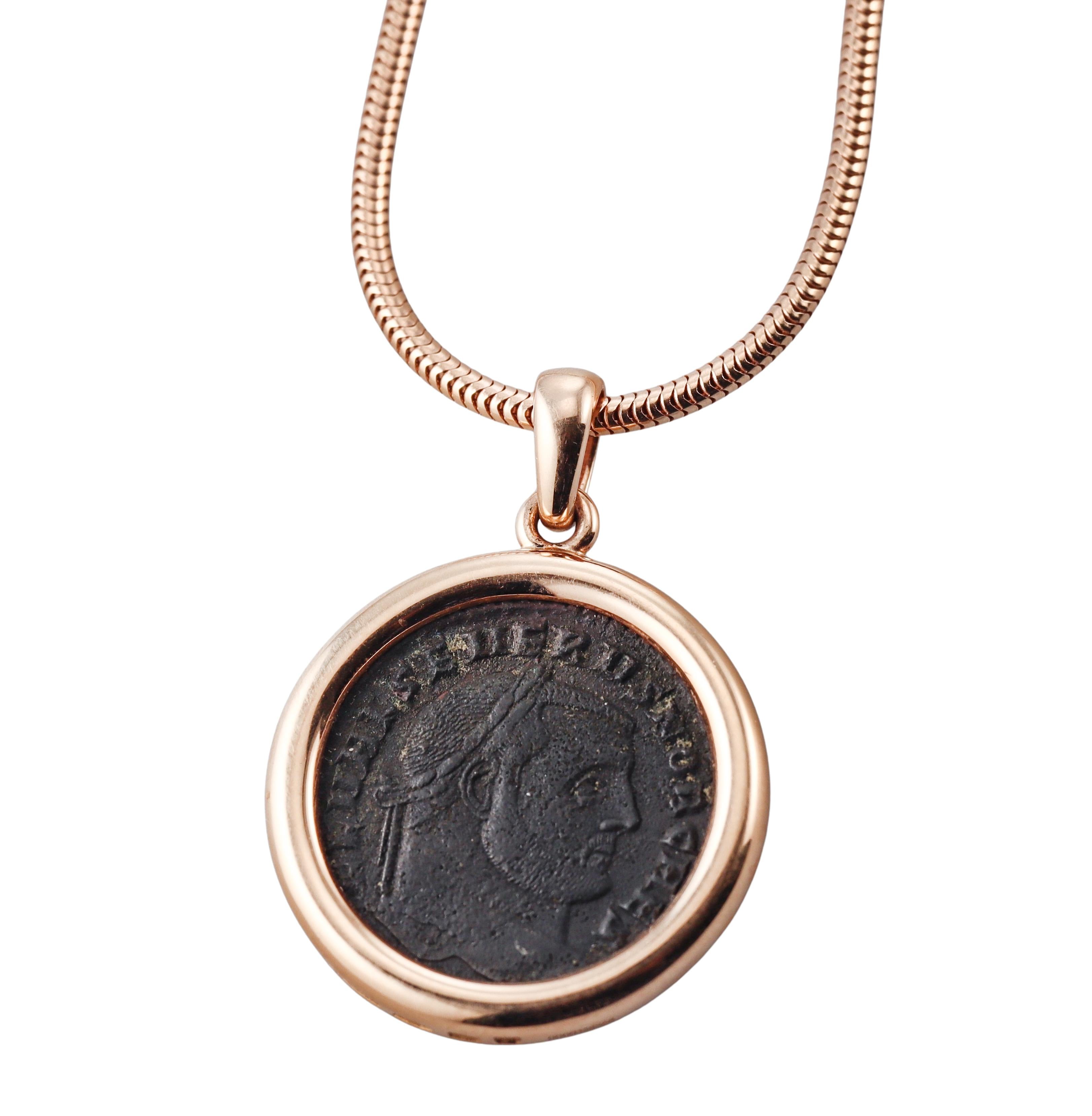 Bulgari Monete Carthago-Severus Caesar Ancient Coin Rose Gold Pendant Necklace