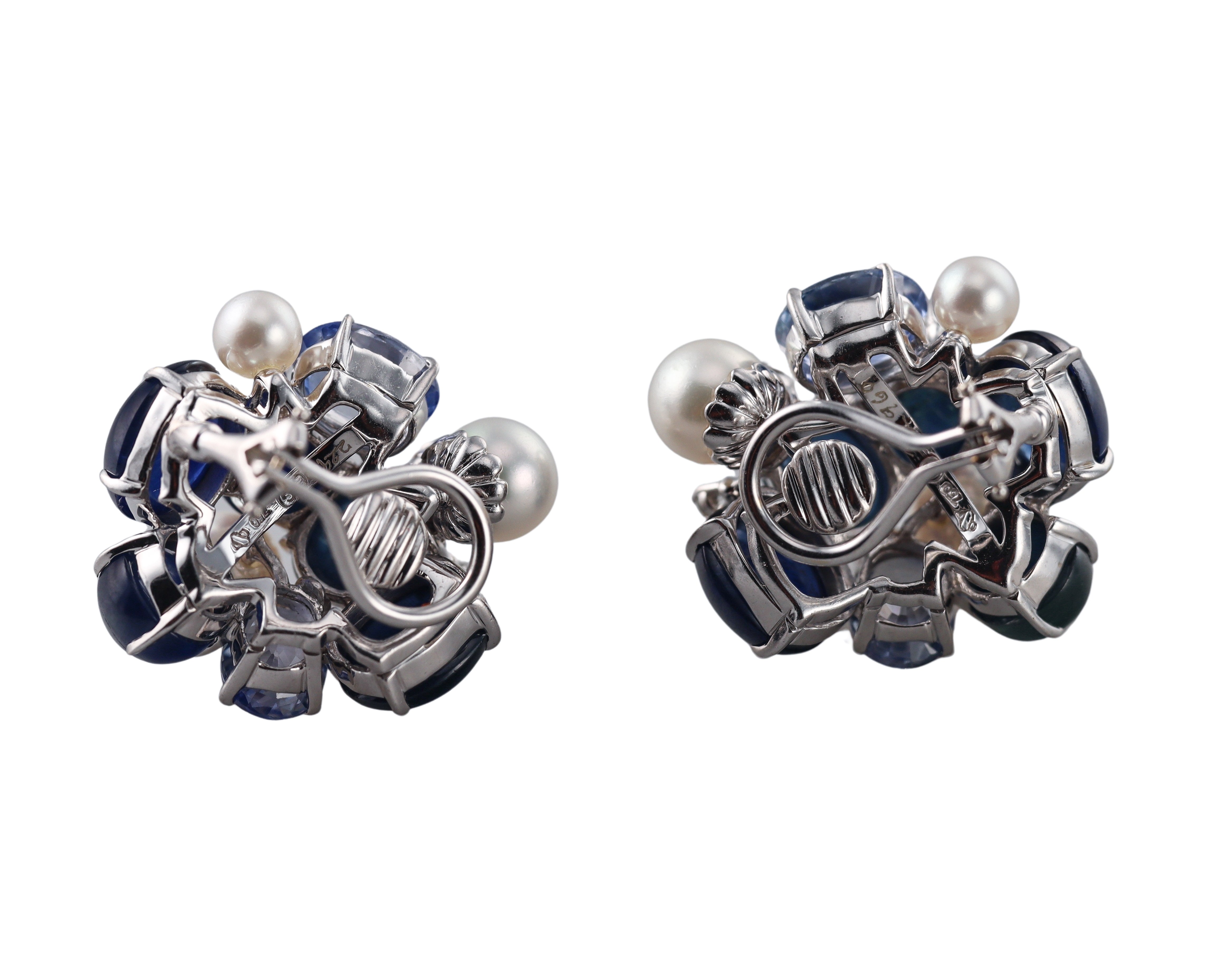 Seaman Schepps Sapphire Topaz Pearl Diamond Gold Large Bubble Earrings