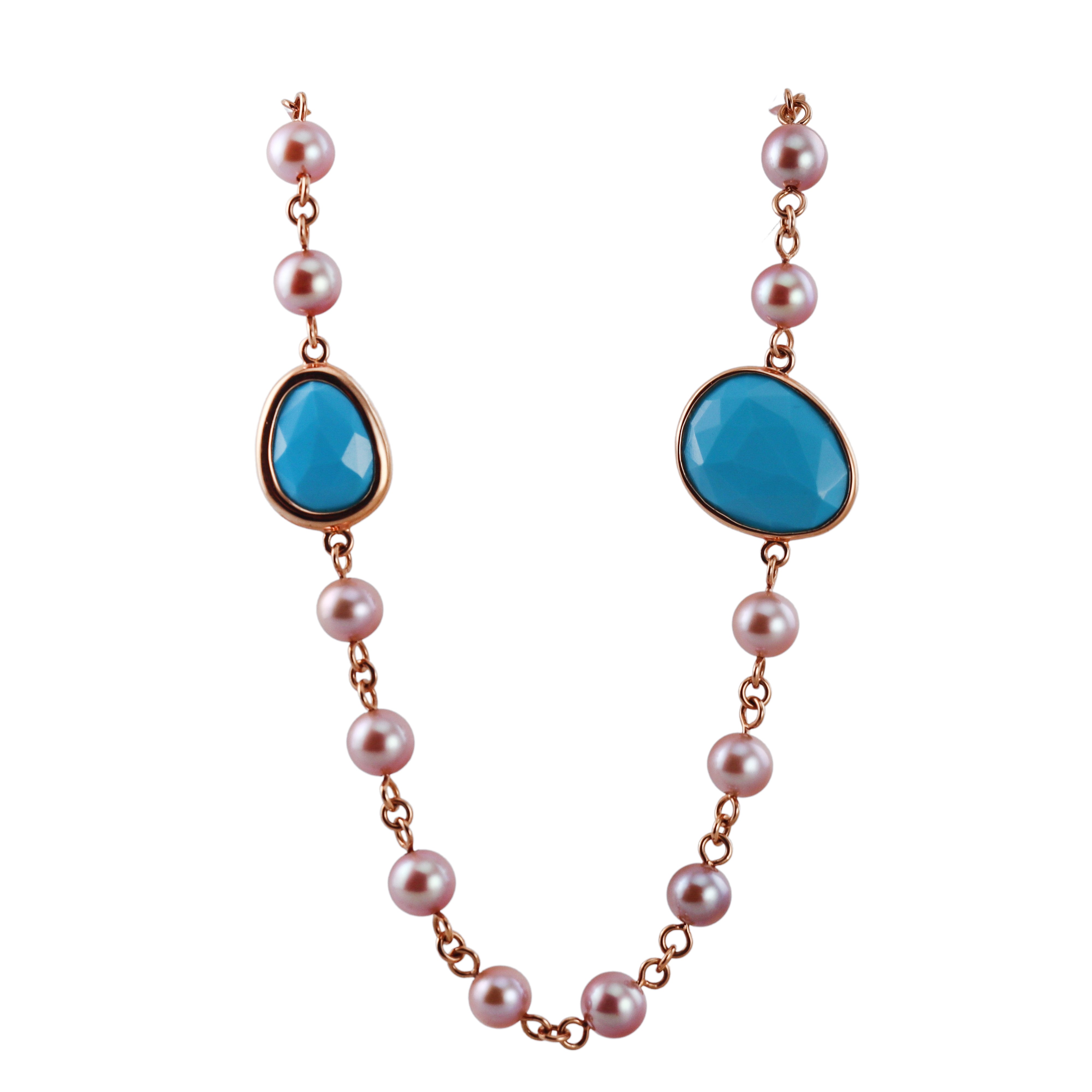 Mimi Milano Talita Turquoise Pearl Gold Necklace