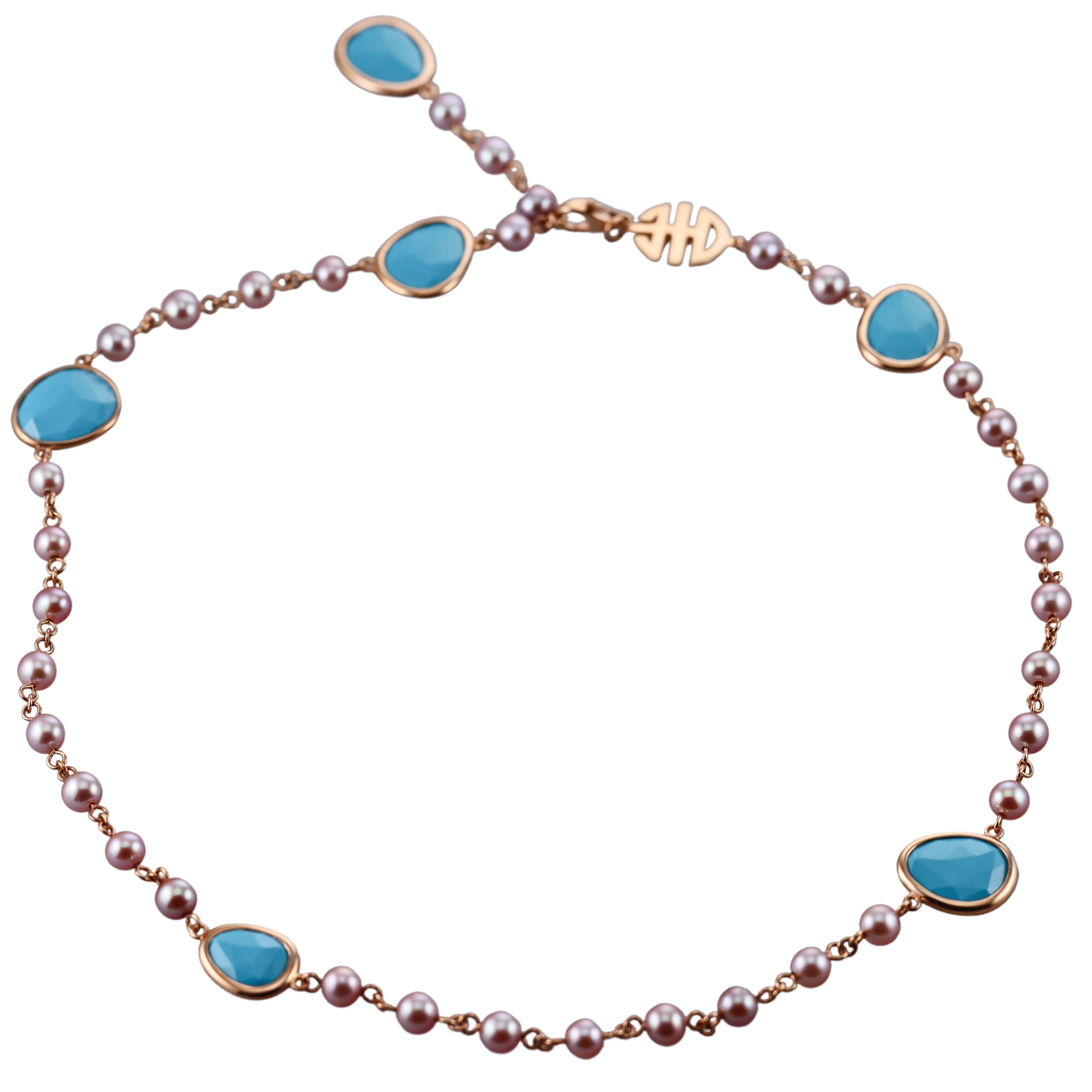 Mimi Milano Talita Turquoise Pearl Gold Necklace
