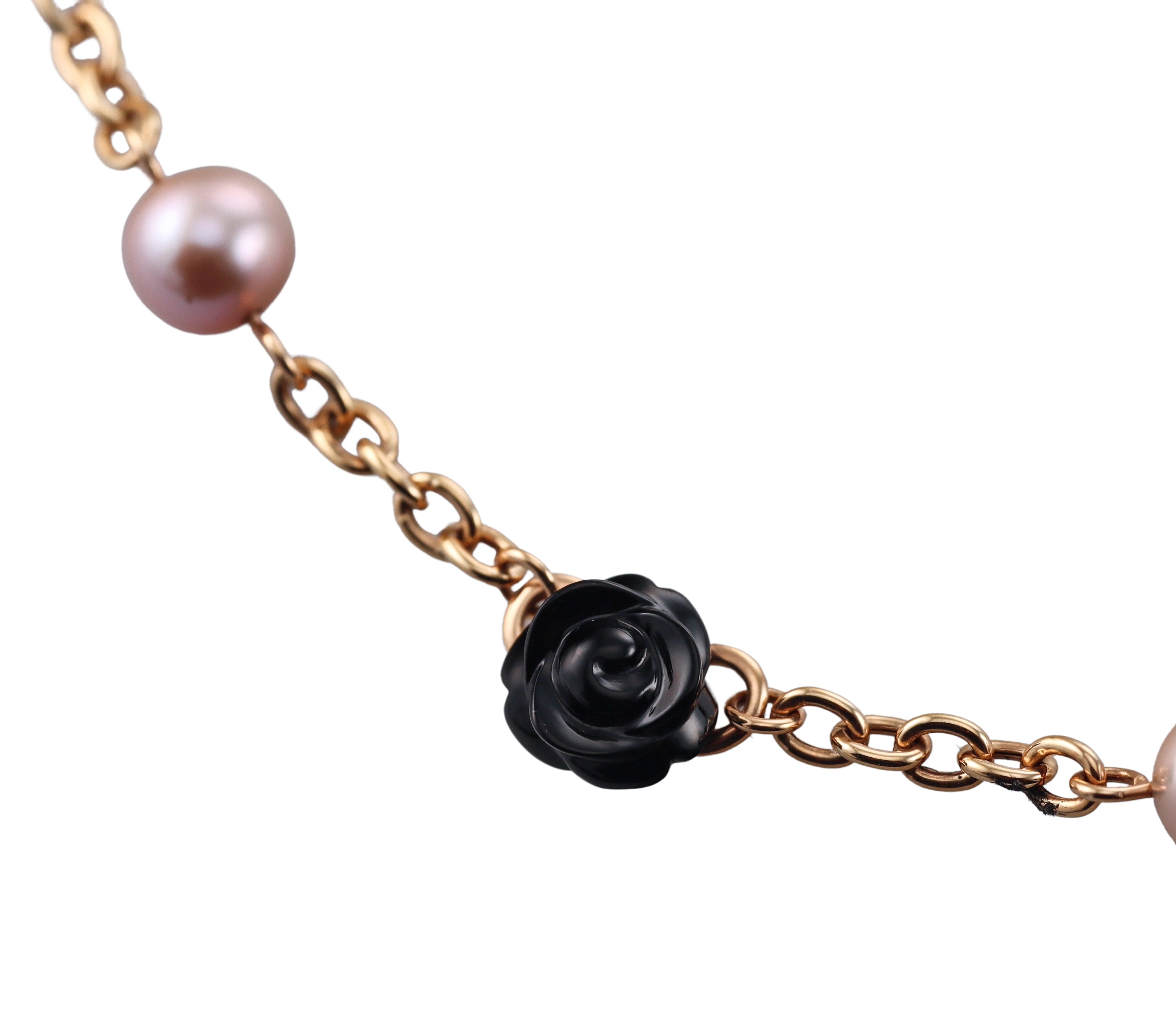 Mimi Milano Grace Black Agate Pearl Gold Rose Flower Necklace