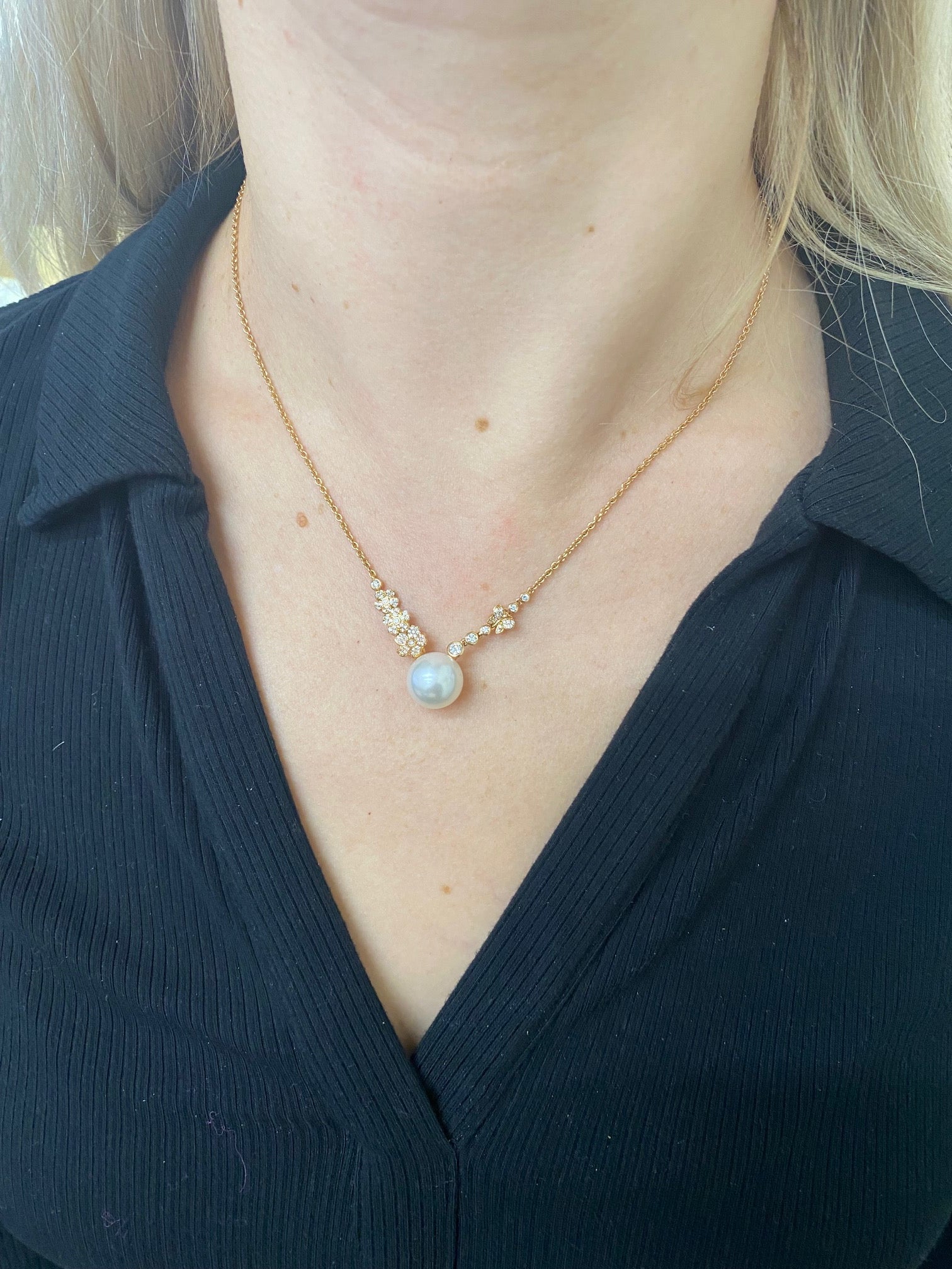 Mikimoto Cherry Blossom Rose Gold South Sea Pearl Diamond Necklace