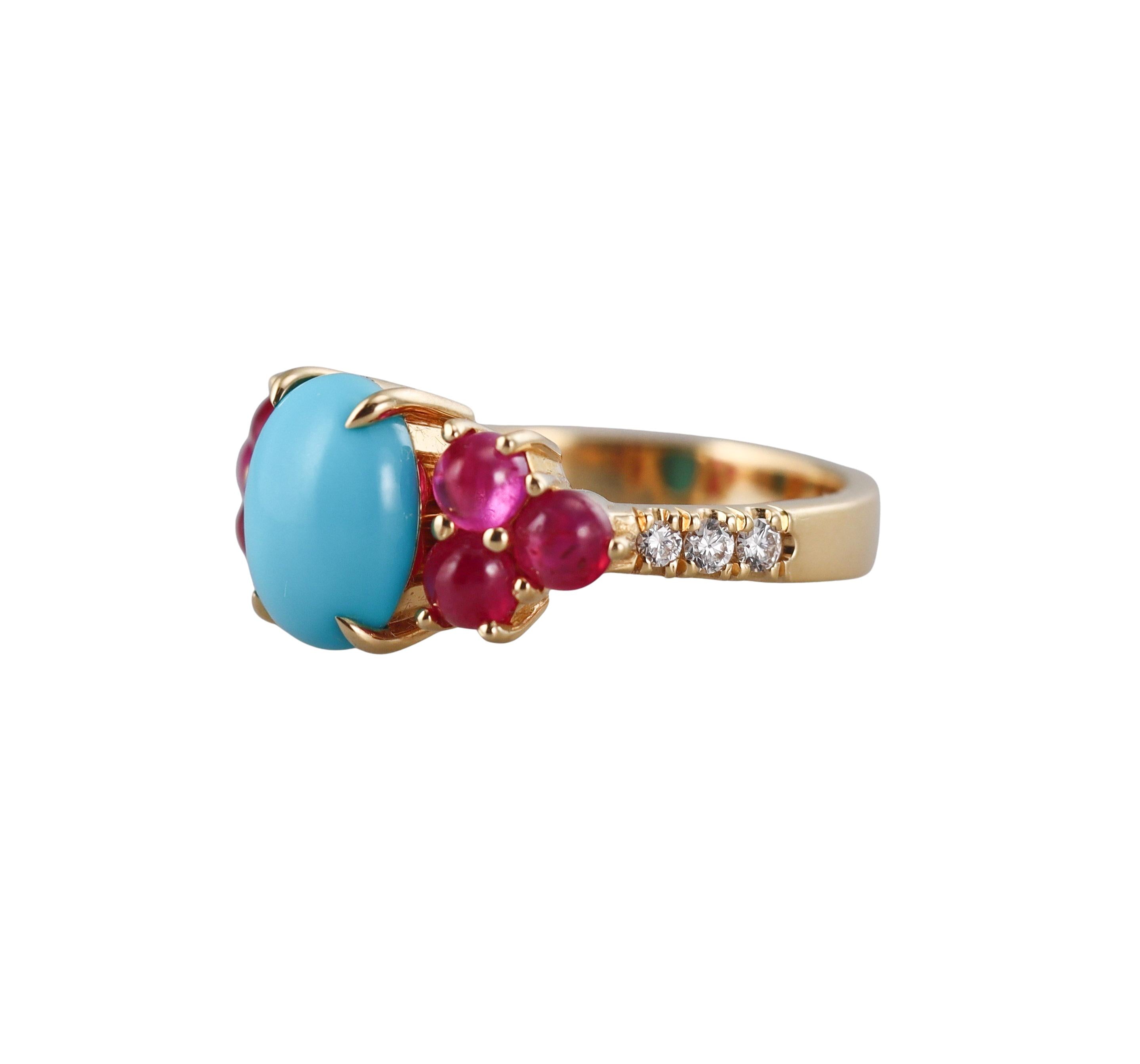 Aletto Brothers Turquoise Ruby Diamond Gold Ring