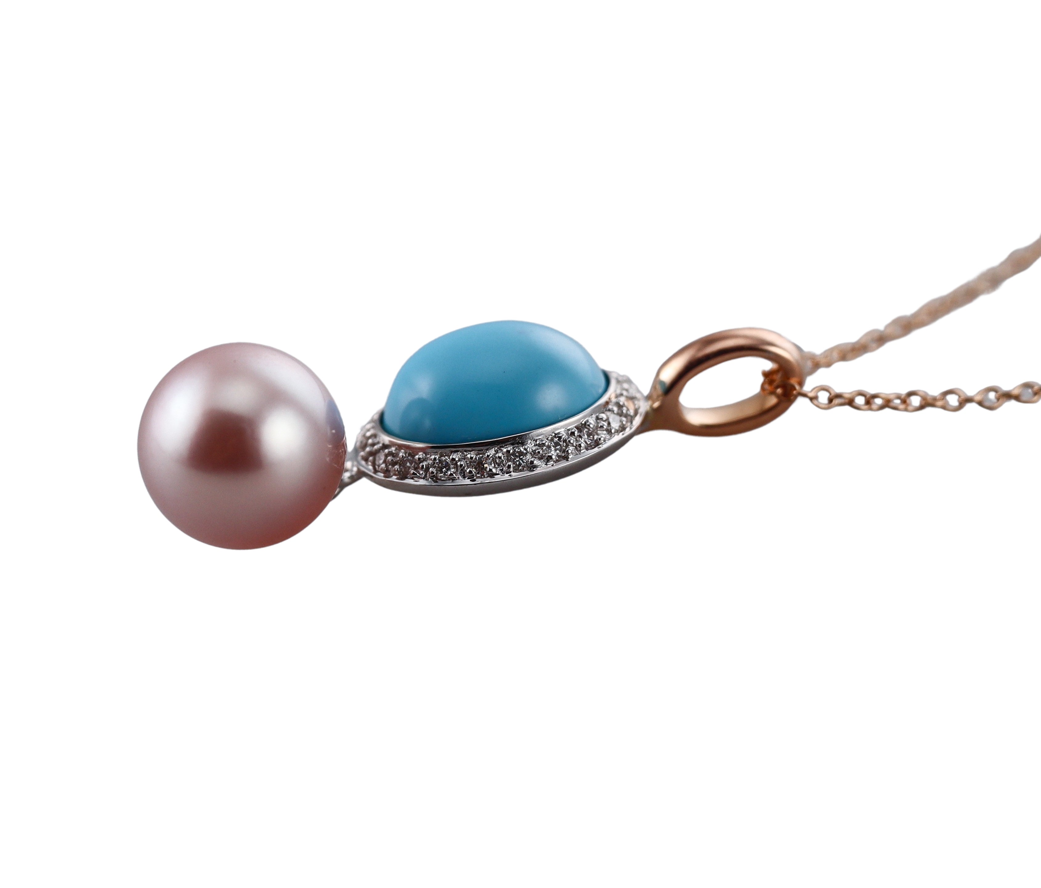 Mimi Milano Leela Turquoise Diamond Pearl Gold Pendant Necklace