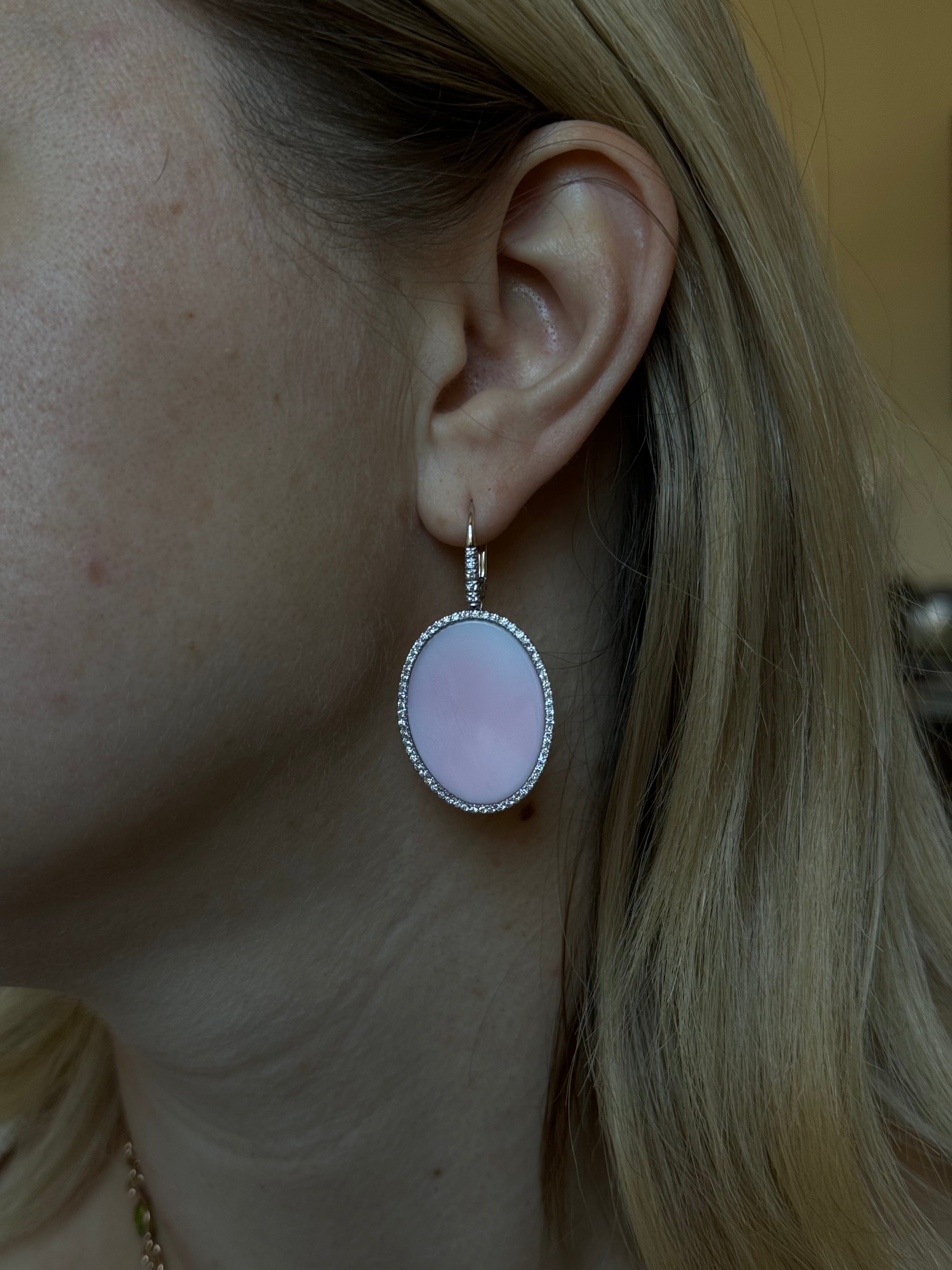 Mimi Milano Aurora Pink Mother of Pearl Diamond Gold Oval Earrings