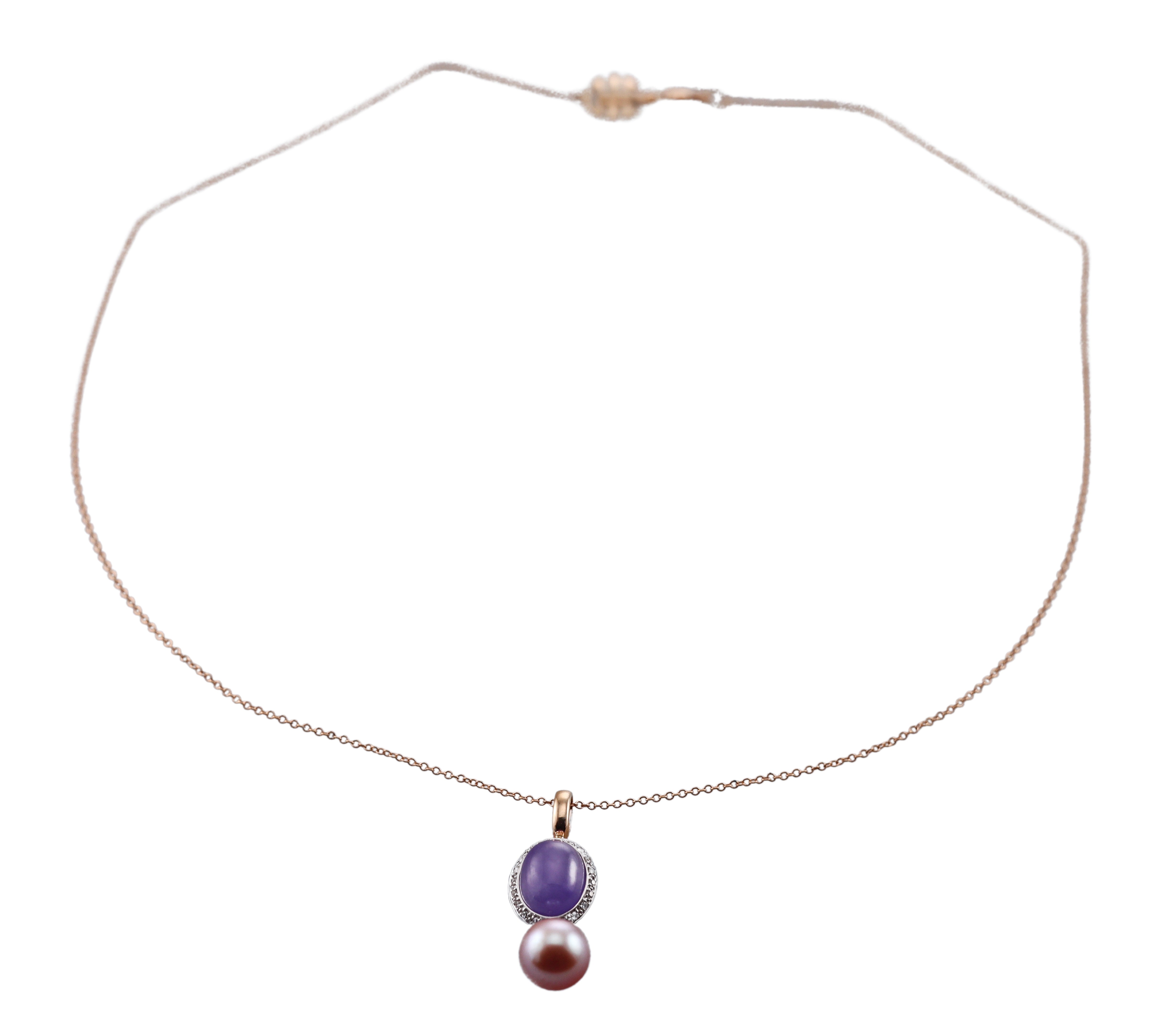 Mimi Milano Leela Lavender Jade Diamond Pearl Gold Pendant Necklace