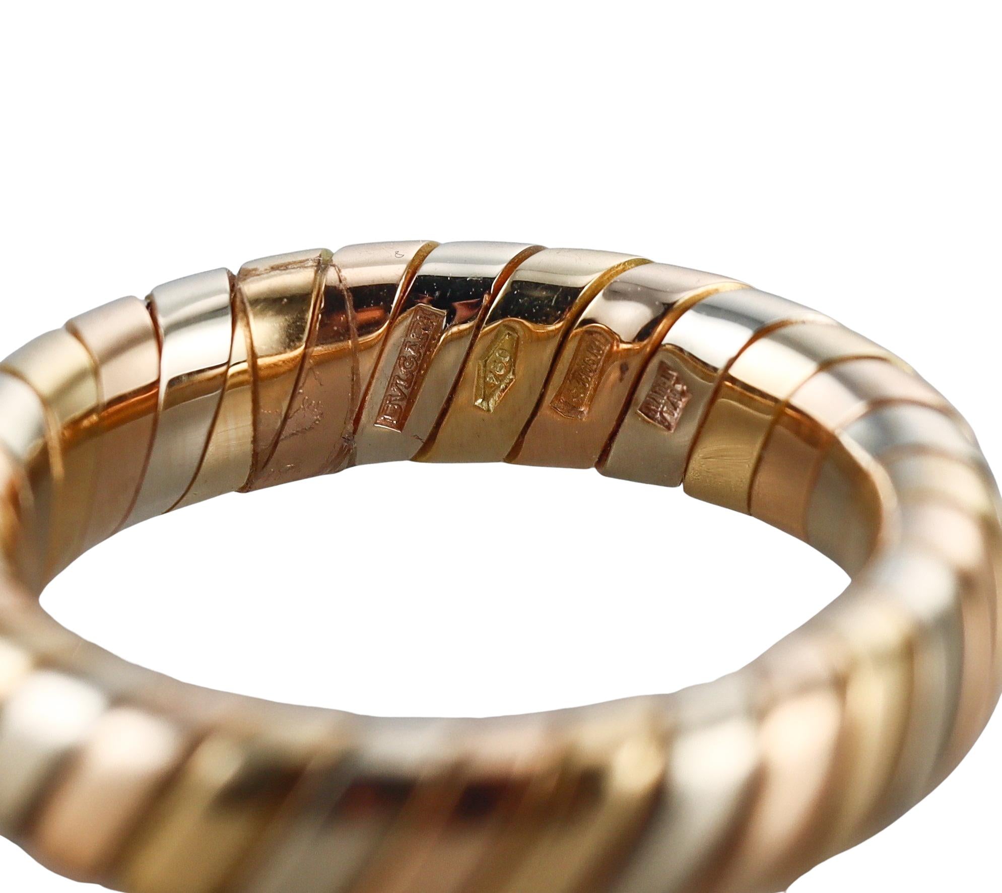 Bulgari Tubogas Tri Color Gold Band Ring
