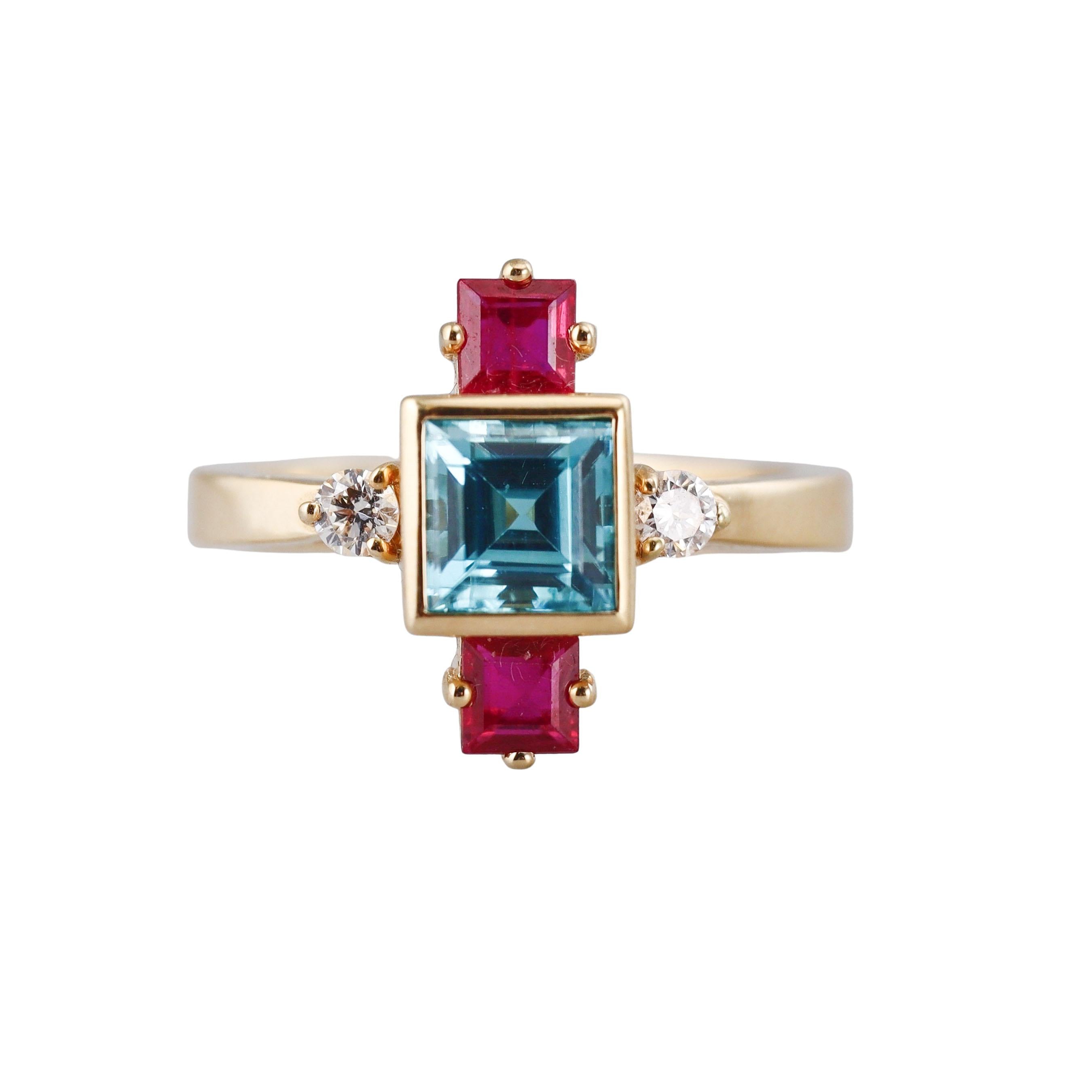 Aletto Brothers Blue Zircon Ruby Diamond Gold Ring