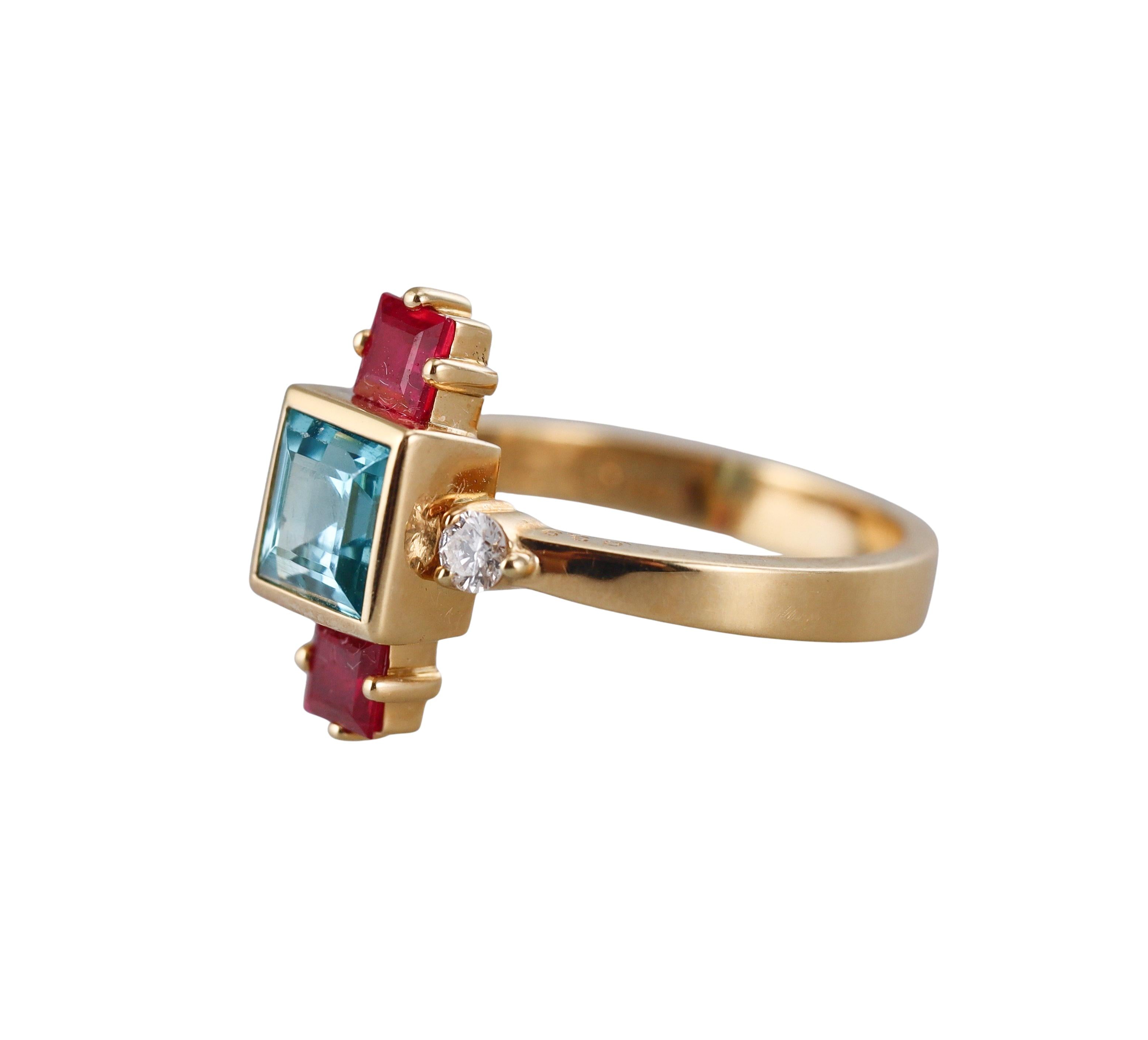 Aletto Brothers Blue Zircon Ruby Diamond Gold Ring