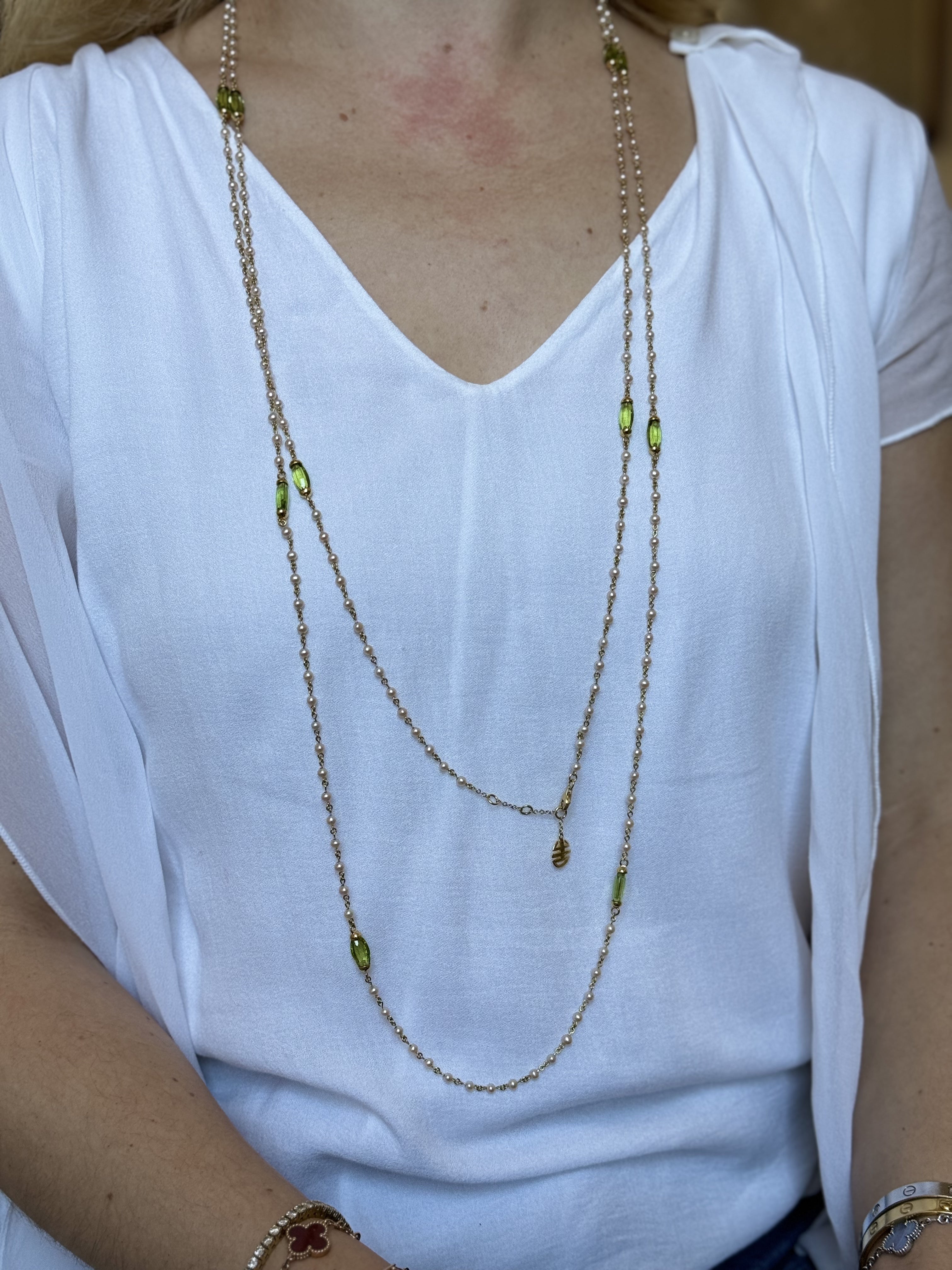 Mimi Milano Nagai Peridot Pearl Gold Long Necklace