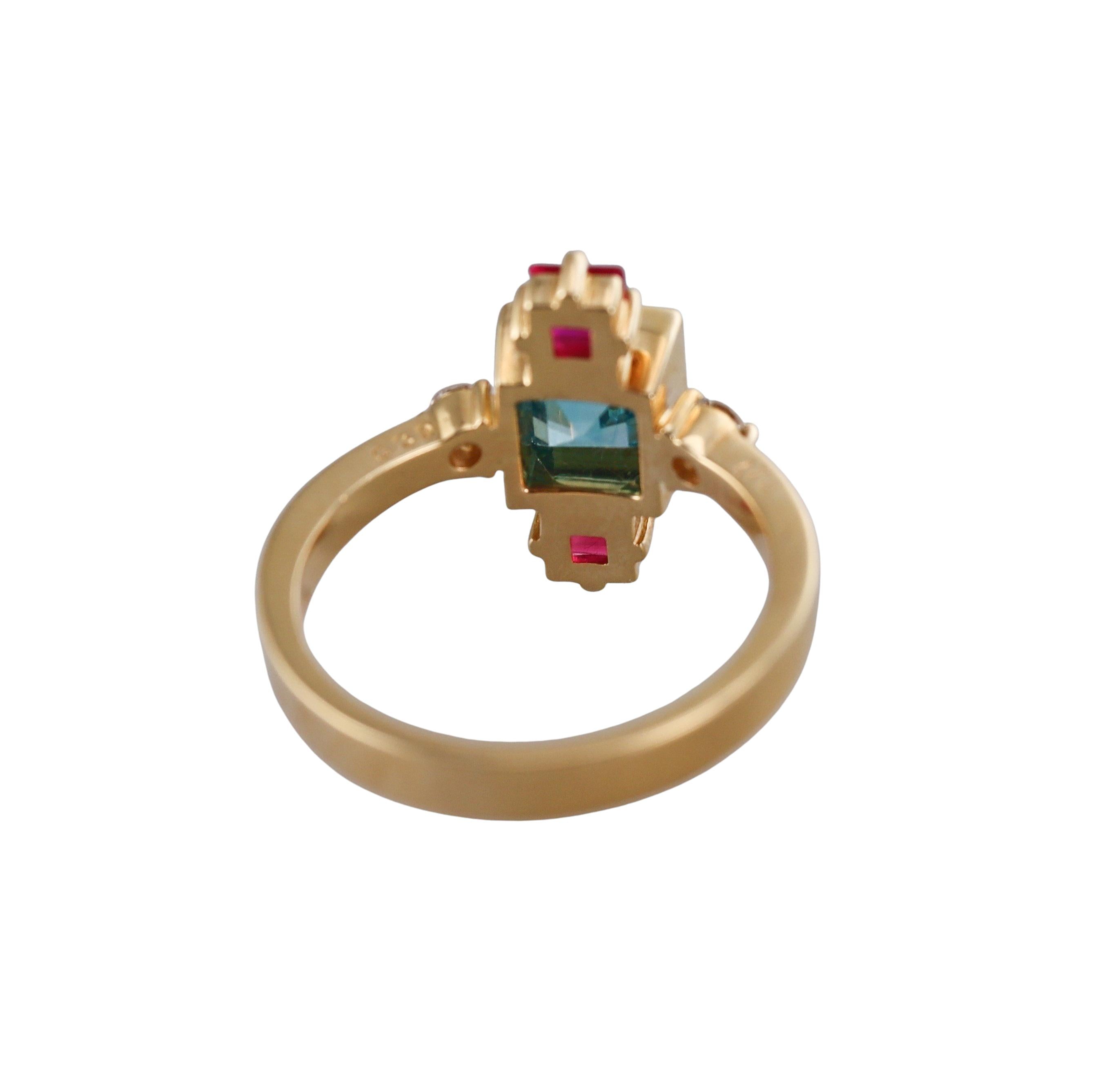 Aletto Brothers Blue Zircon Ruby Diamond Gold Ring