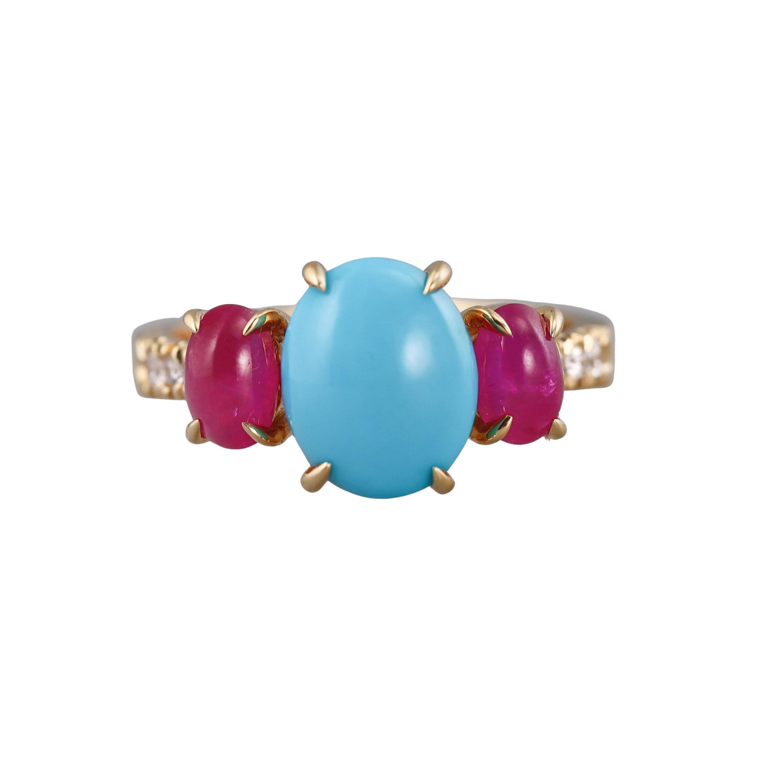 Aletto Brothers Ruby Turquoise Diamond Gold Ring