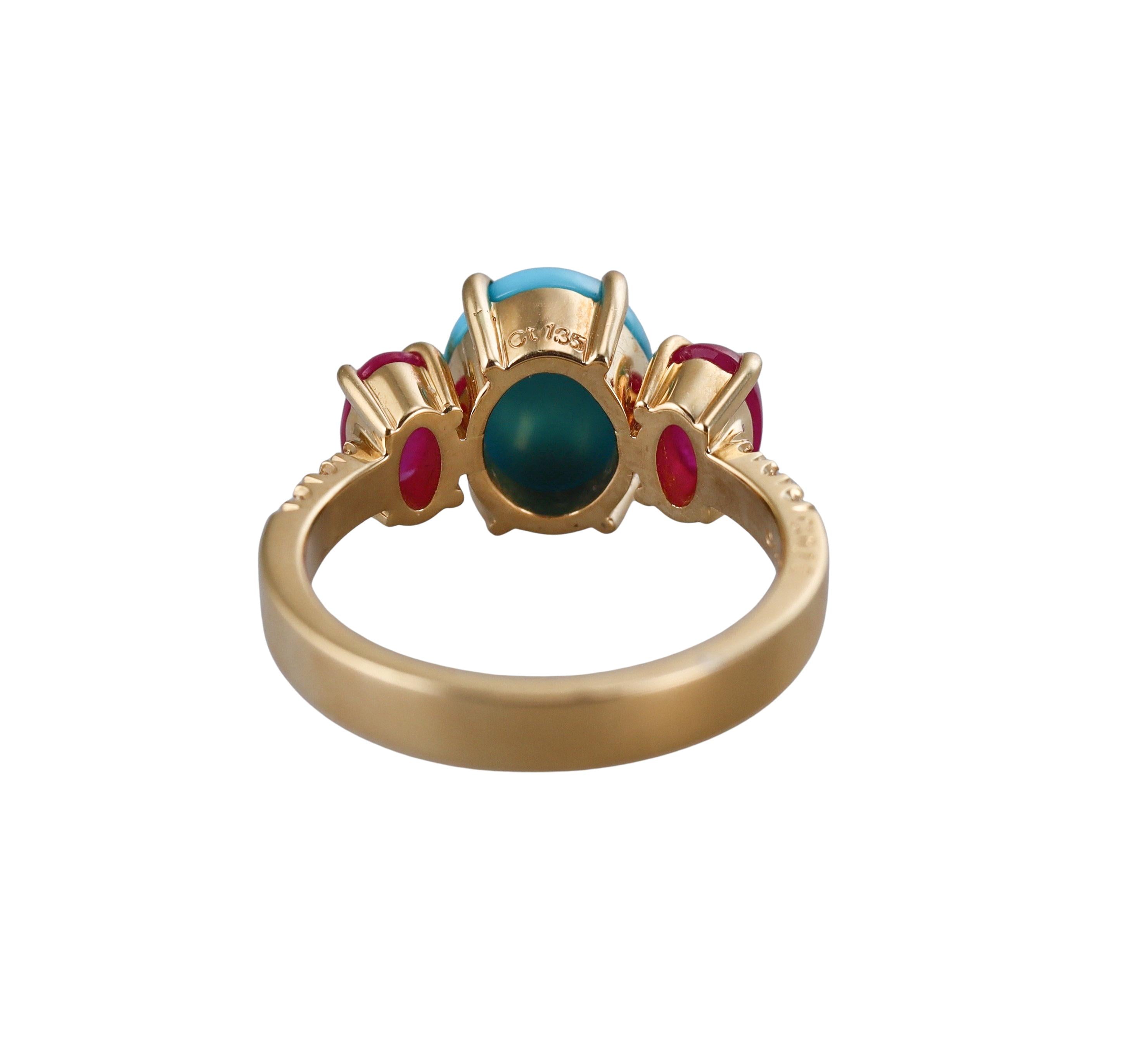 Aletto Brothers Ruby Turquoise Diamond Gold Ring