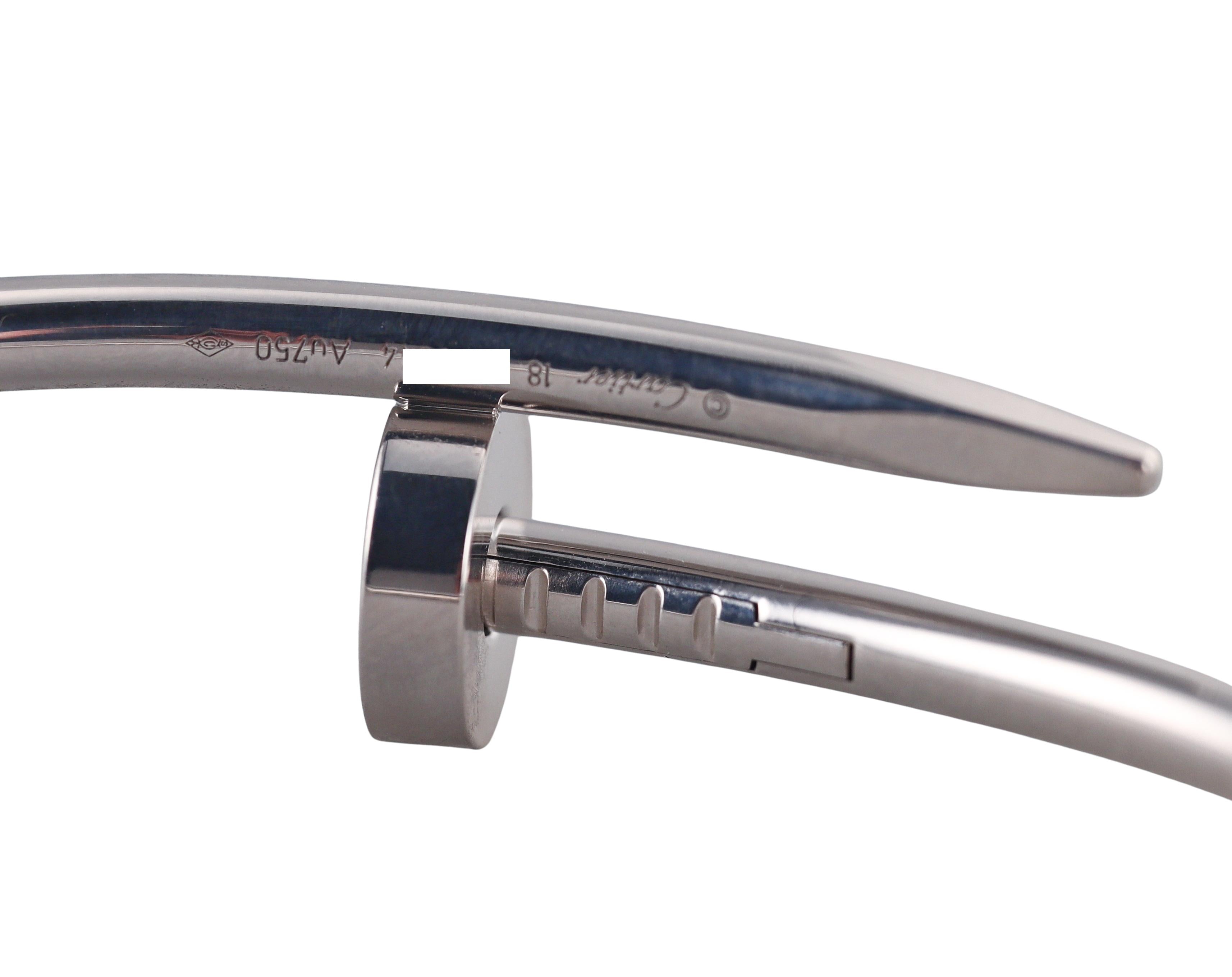 Cartier Juste Un Clou Nail White Gold Bracelet Size 18