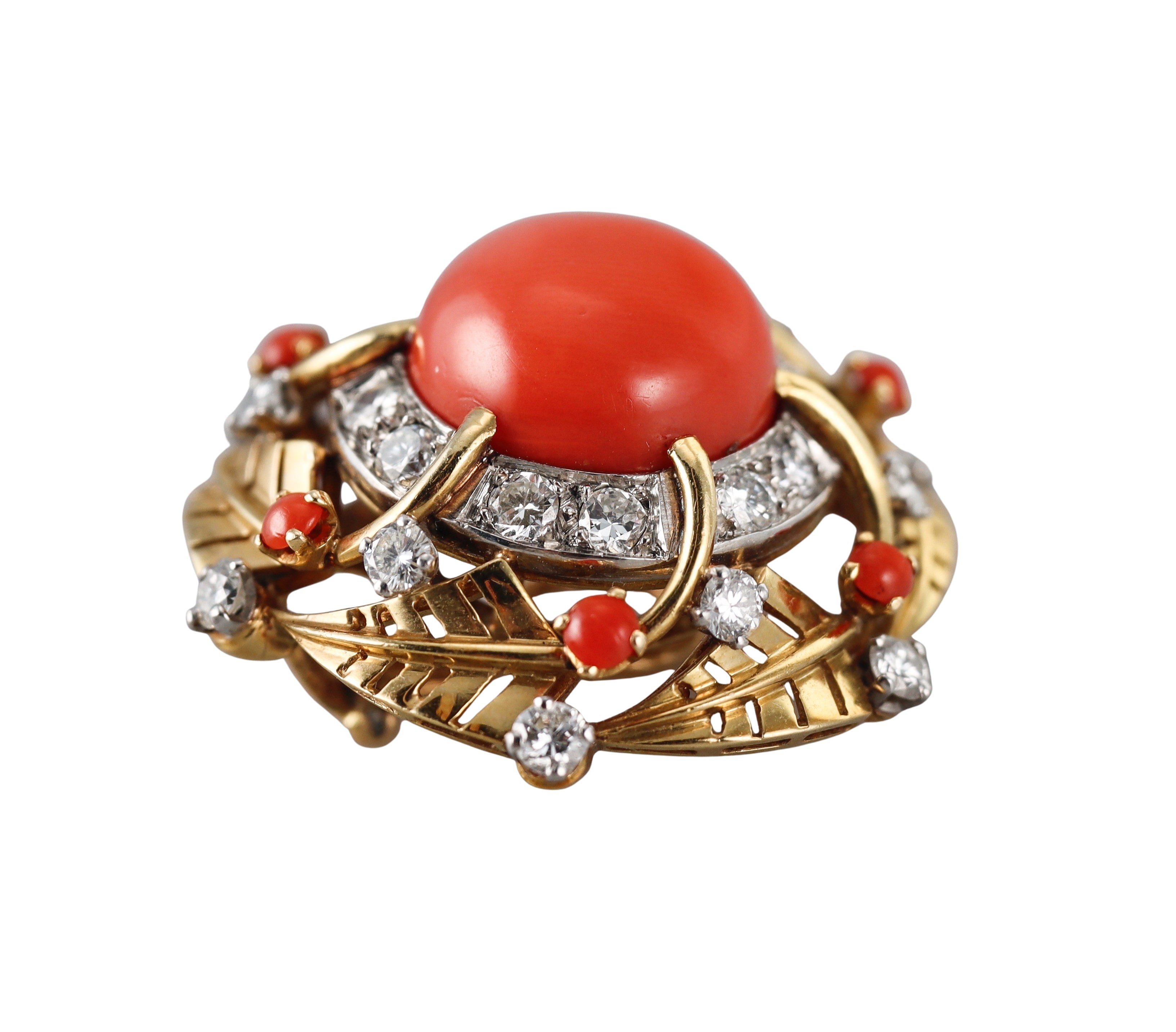 1950s Coral Diamond Gold Earrings