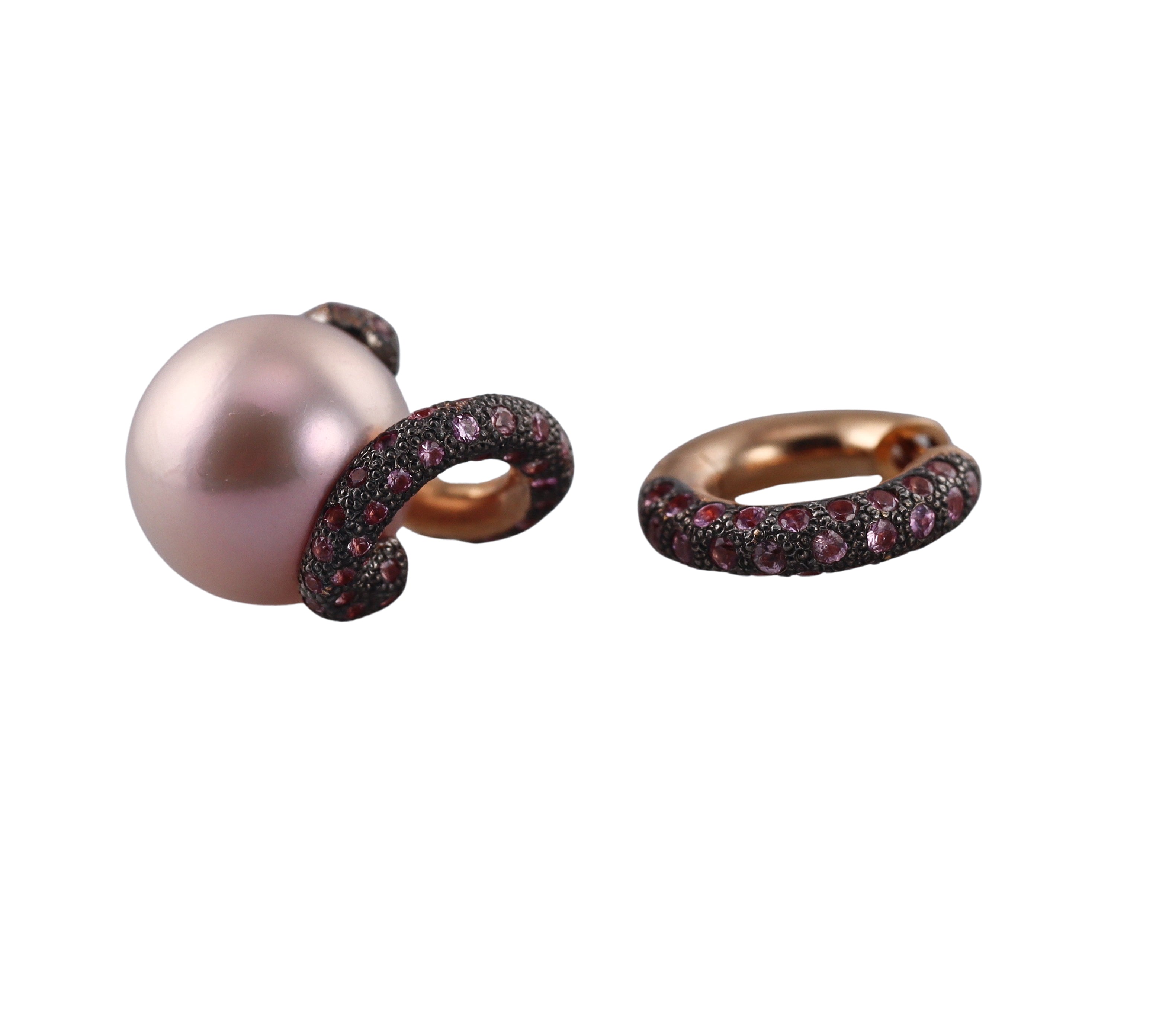 Mimi Milano Boutique Pink Sapphire Pearl Gold Earrings