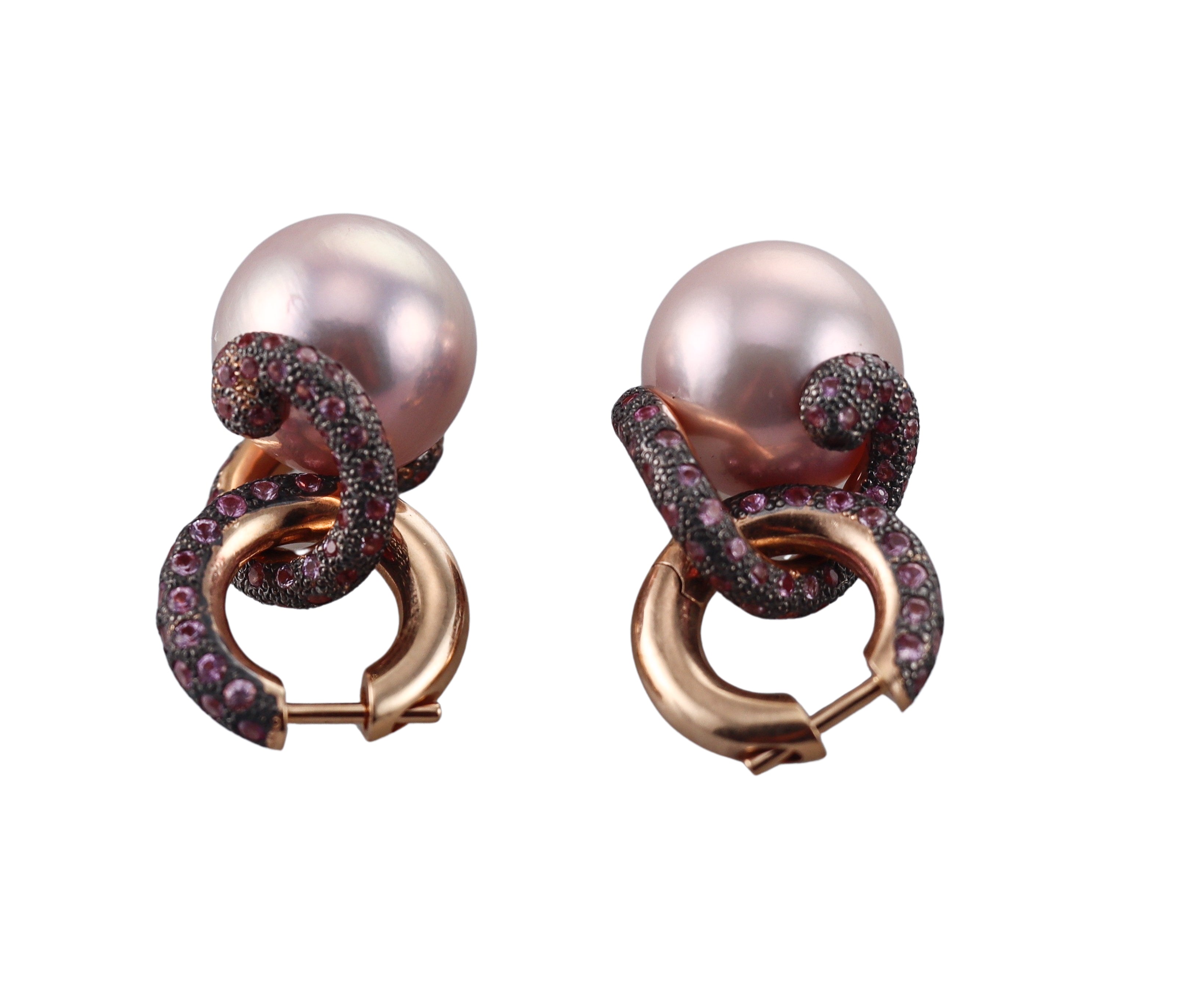 Mimi Milano Boutique Pink Sapphire Pearl Gold Earrings