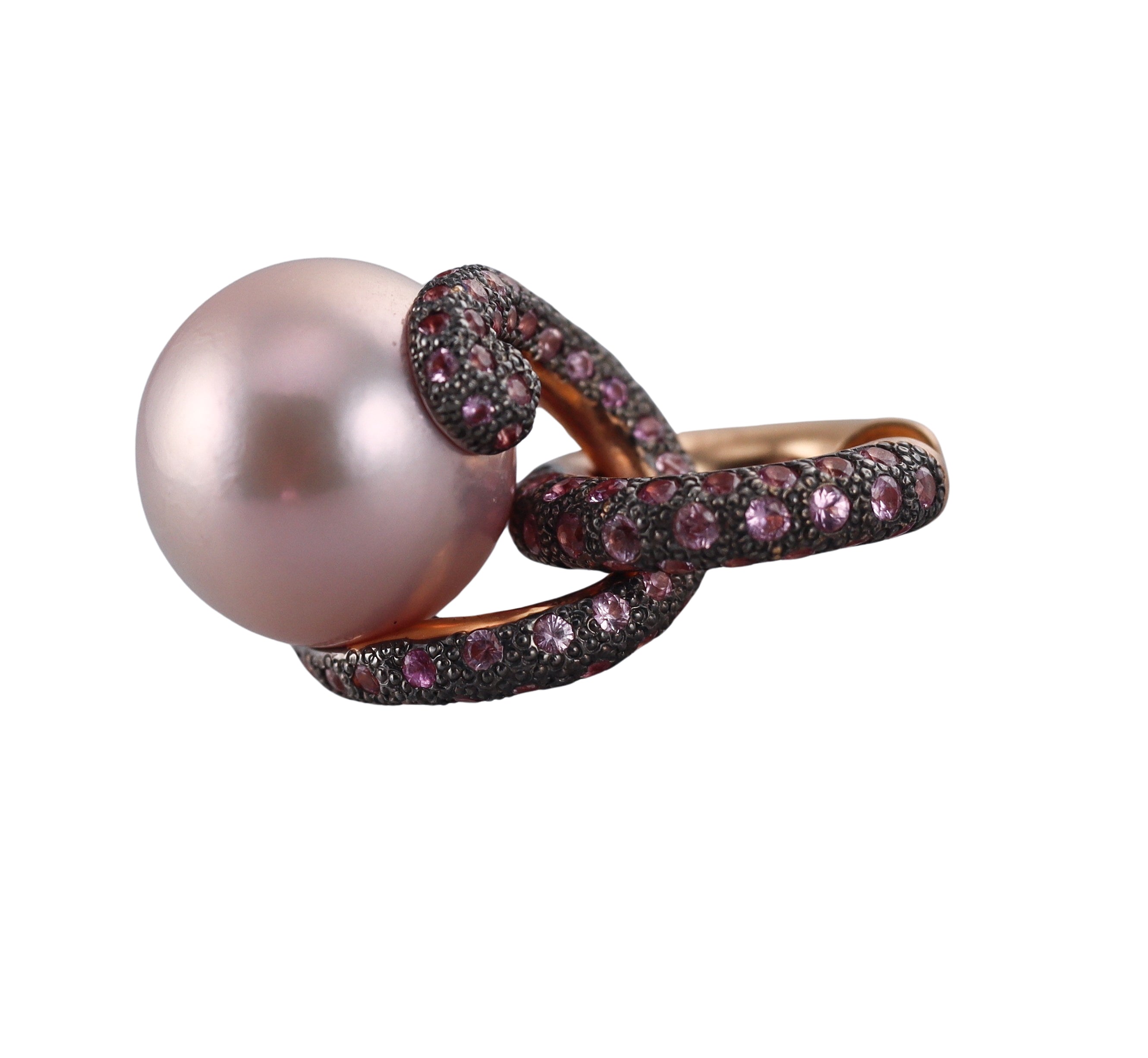 Mimi Milano Boutique Pink Sapphire Pearl Gold Earrings
