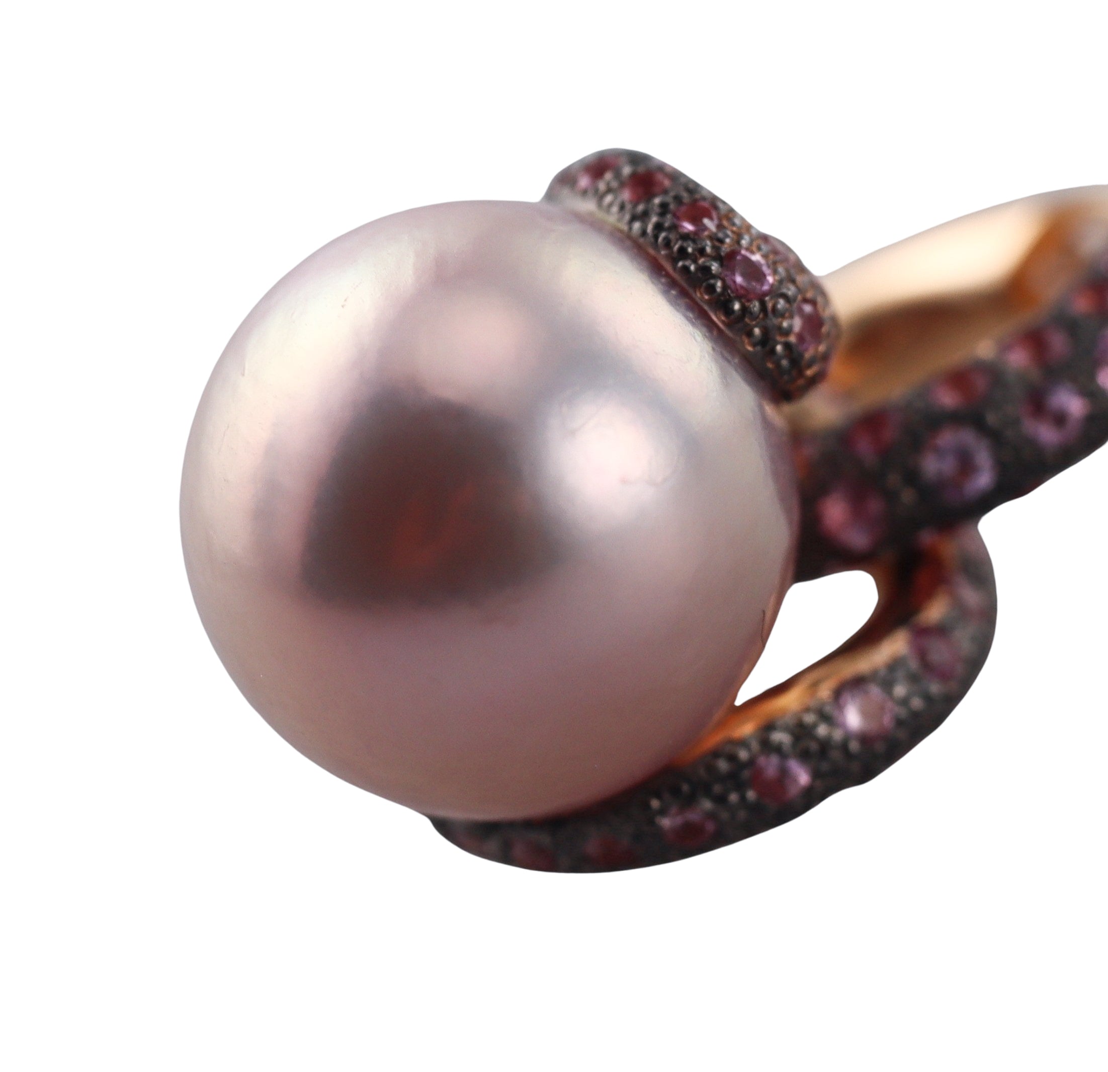 Mimi Milano Boutique Pink Sapphire Pearl Gold Earrings