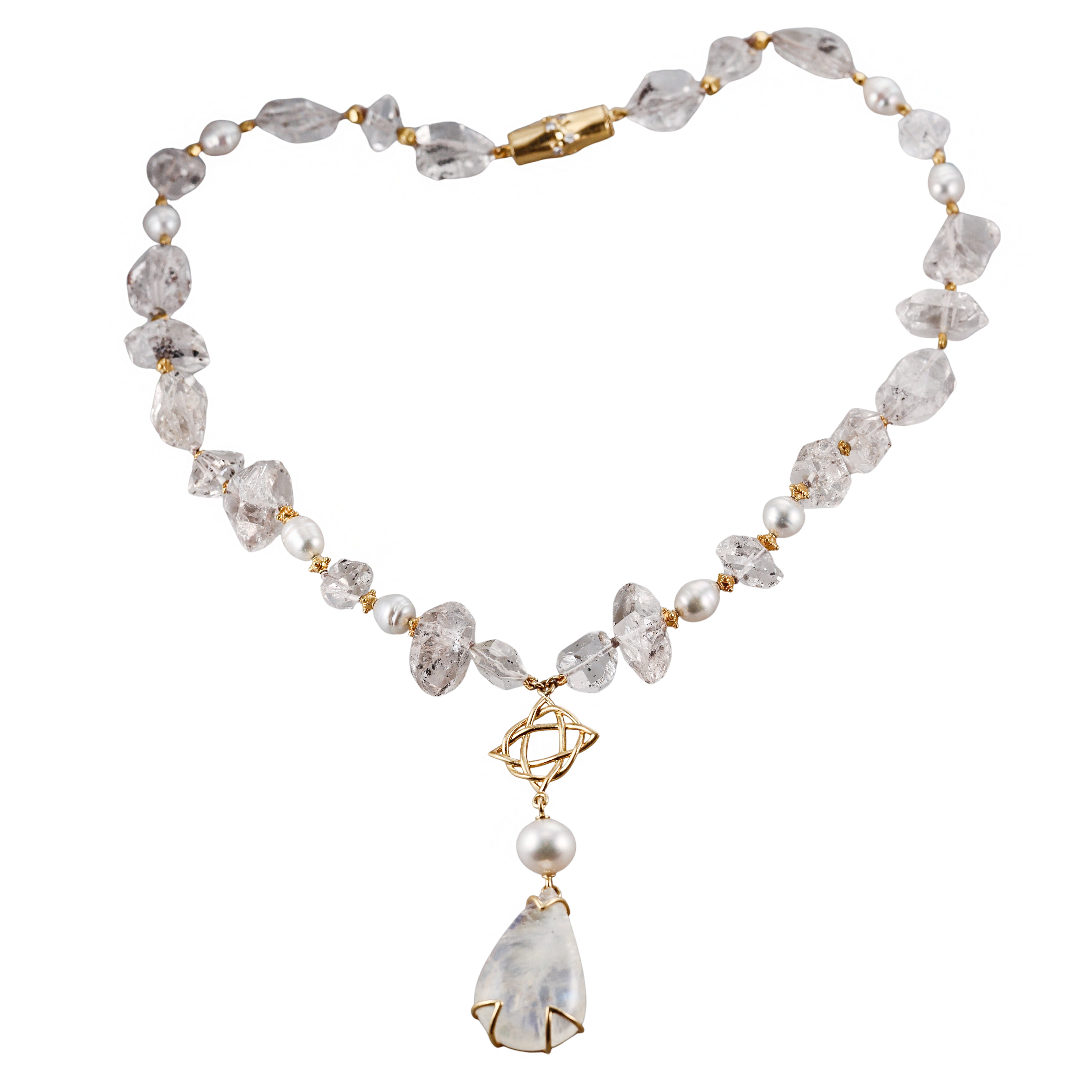 Verdura Gold Pearl Labradorite Diamond Rutilated Quartz Necklace