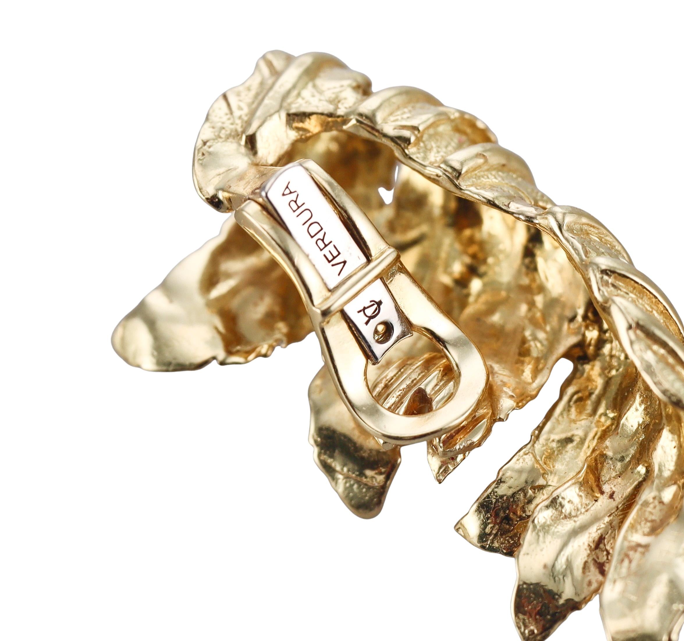 Verdura Yellow Gold Feather Ear Cuff Earrings