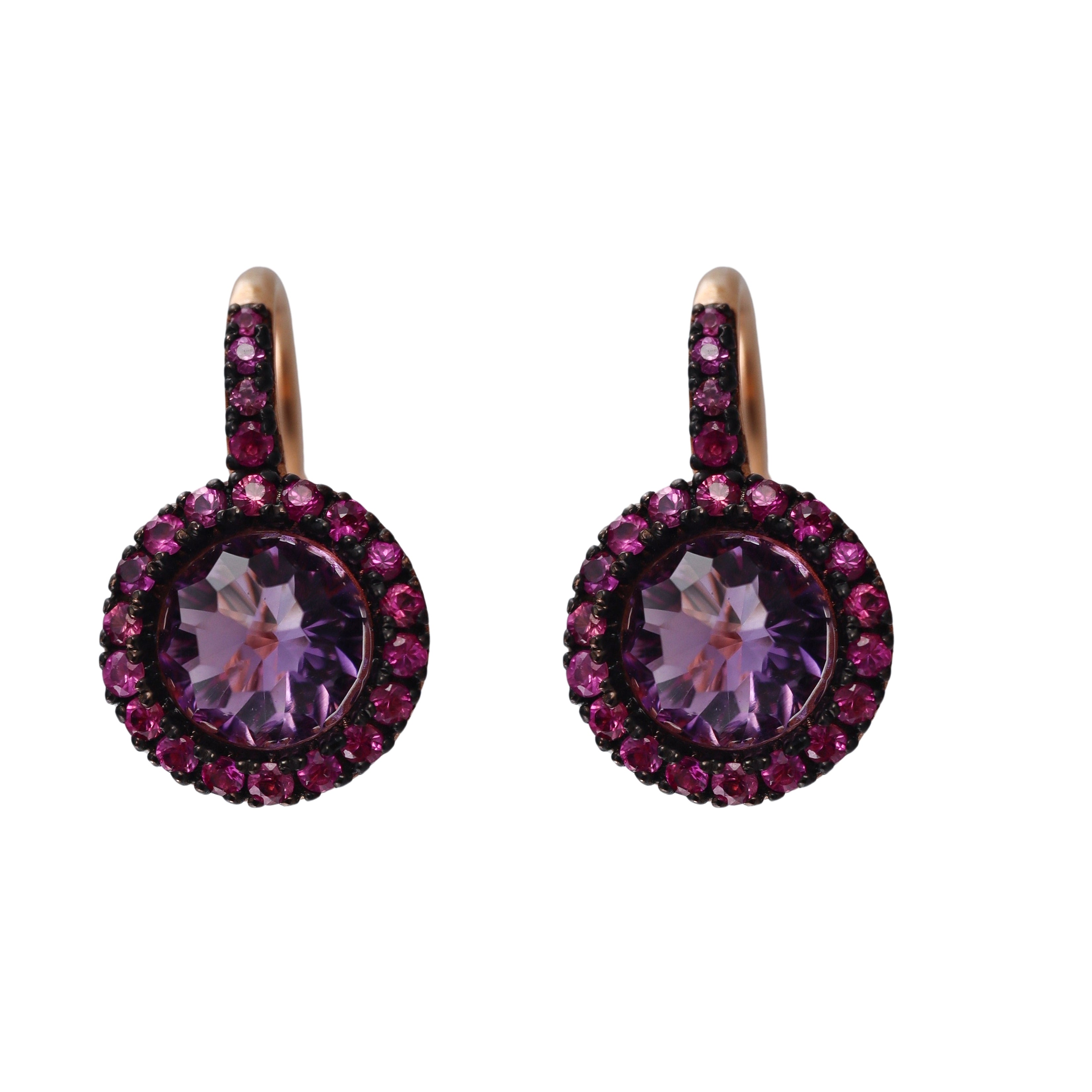 Mimi Milano Happy Pink Sapphire Amethyst Gold Earrings
