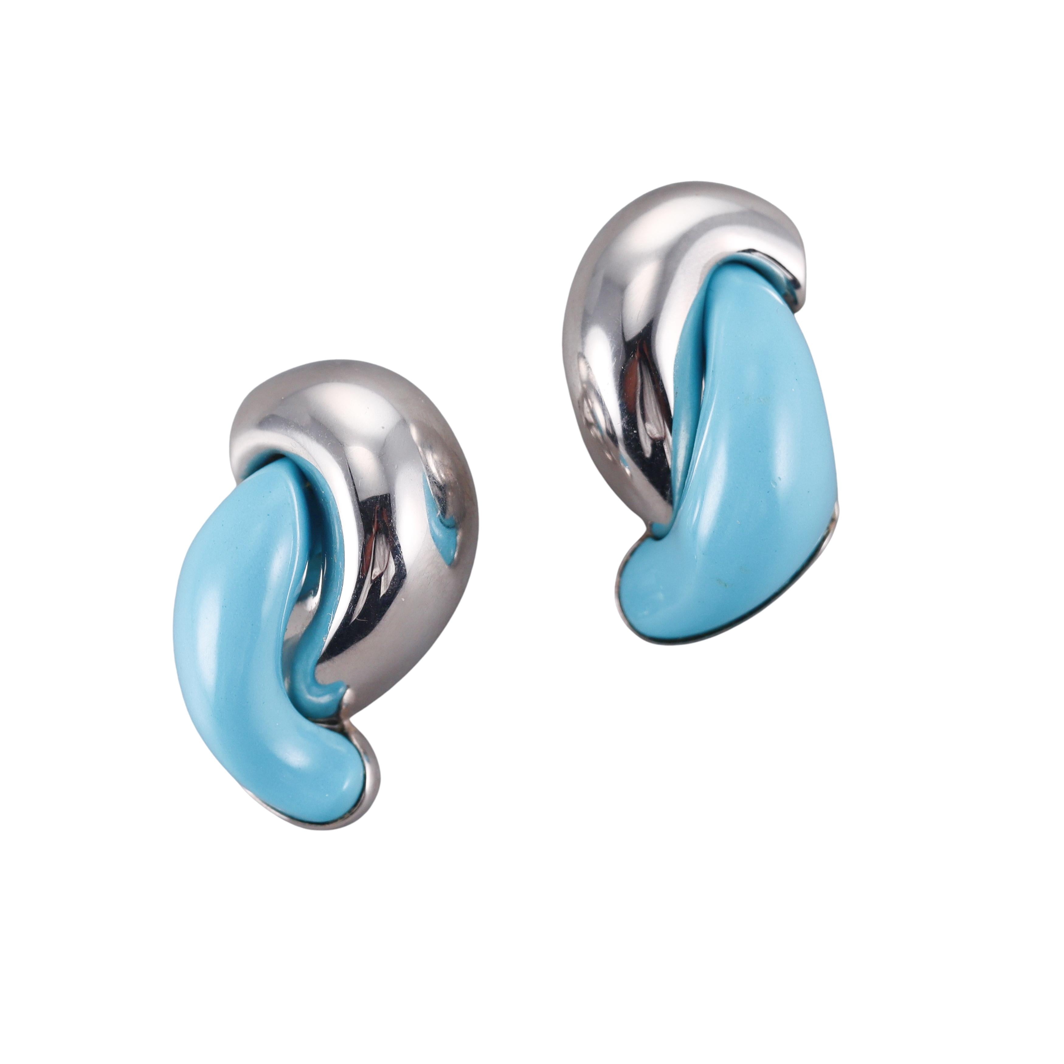 Seaman Schepps Half Link Turquoise Gold Earrings