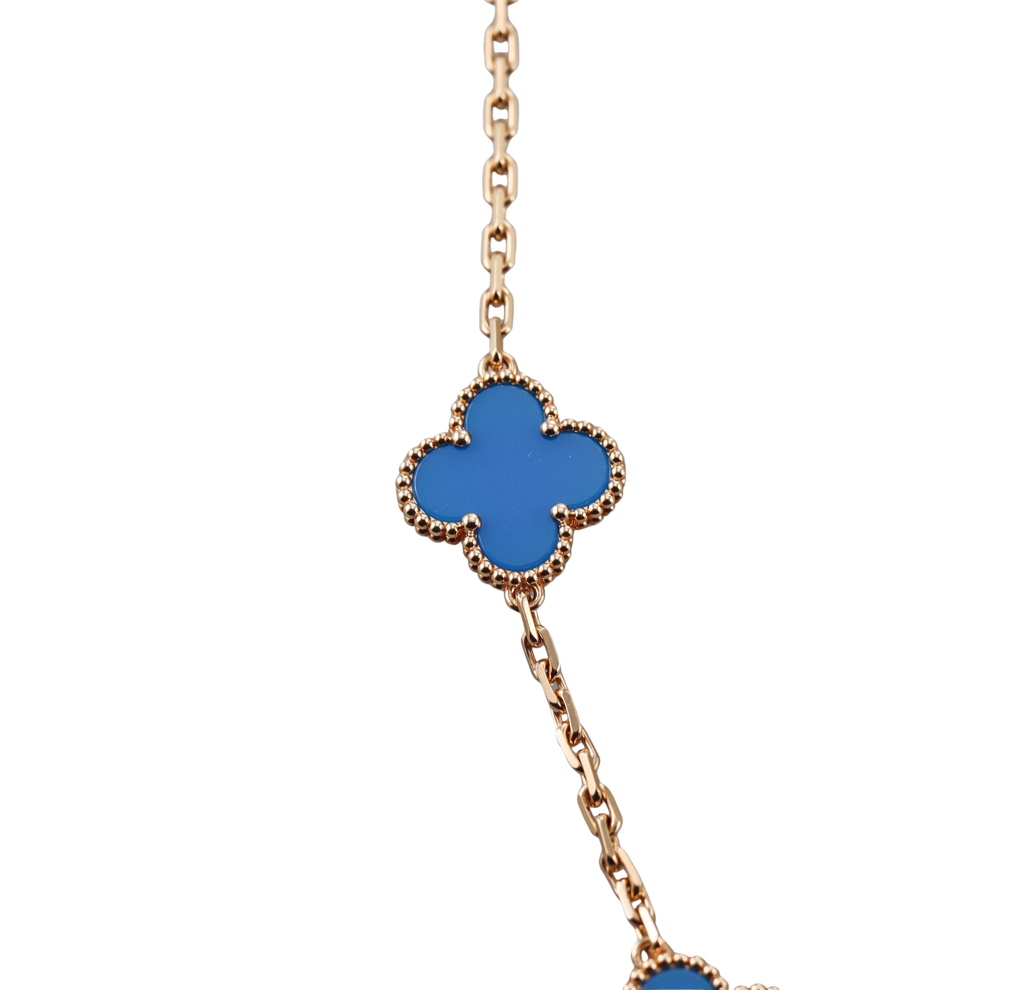 Van Cleef & Arpels Vintage Alhambra 20 Motif Blue Agate Gold Necklace
