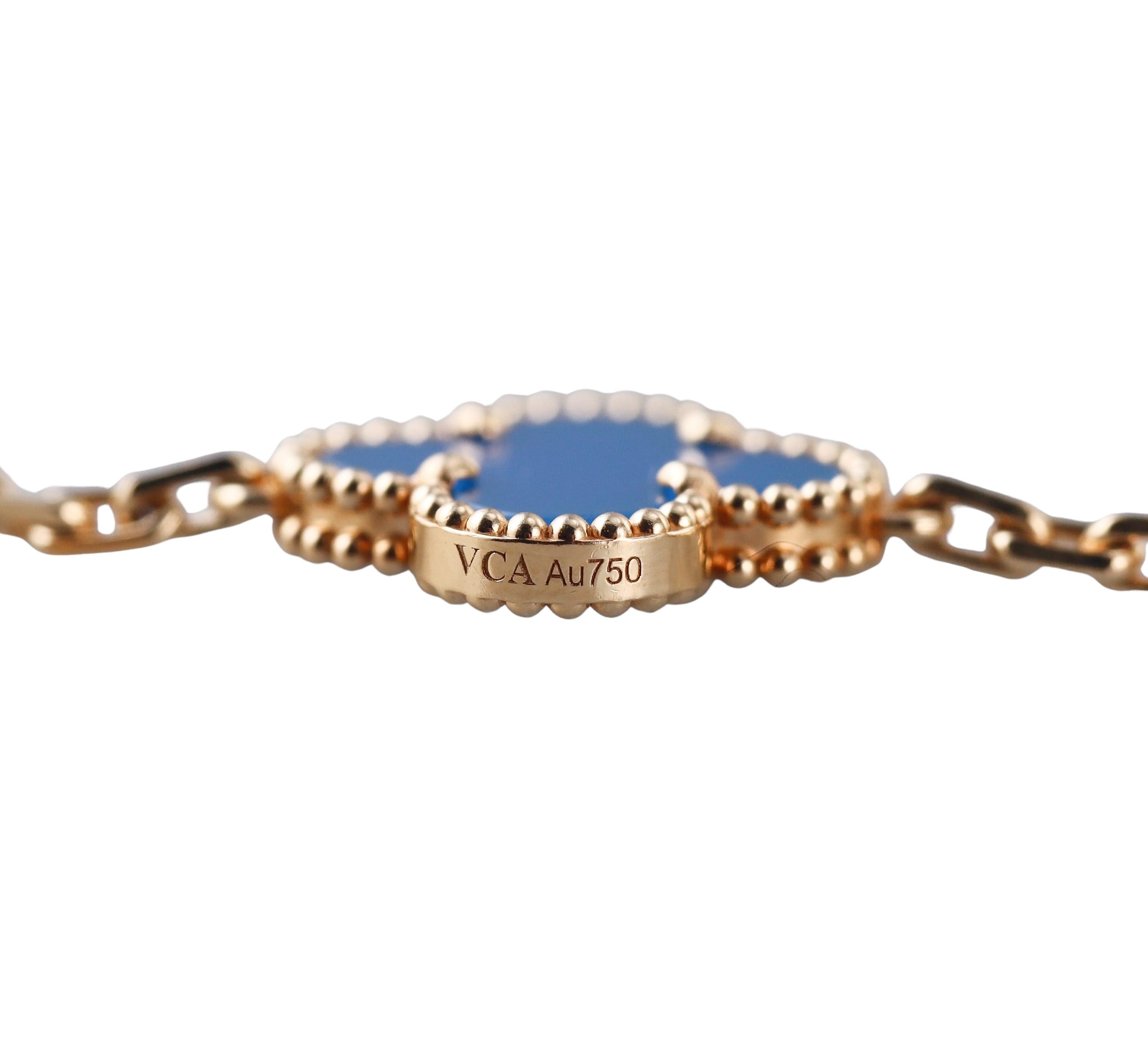 Van Cleef & Arpels Vintage Alhambra 20 Motif Blue Agate Gold Necklace