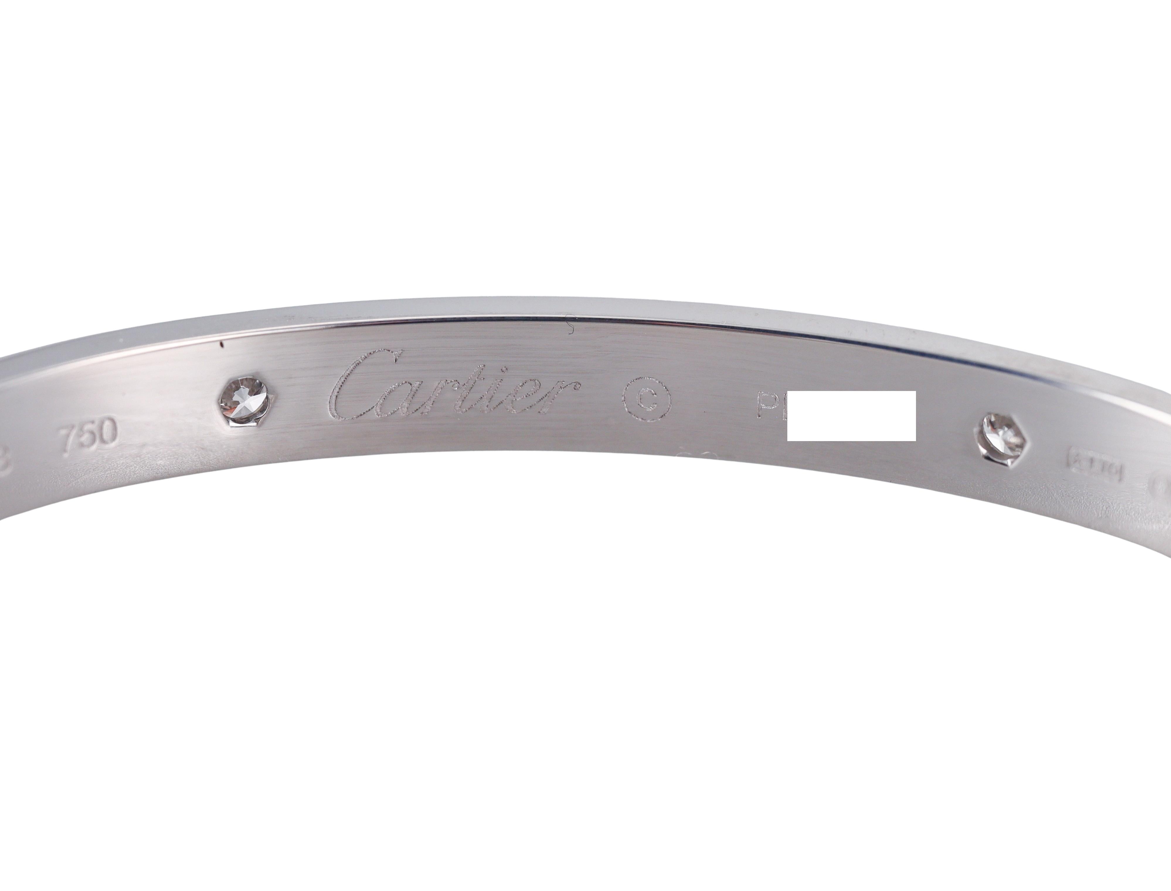 Cartier Love 4 Diamond White Gold Classic Model Bracelet Size 18