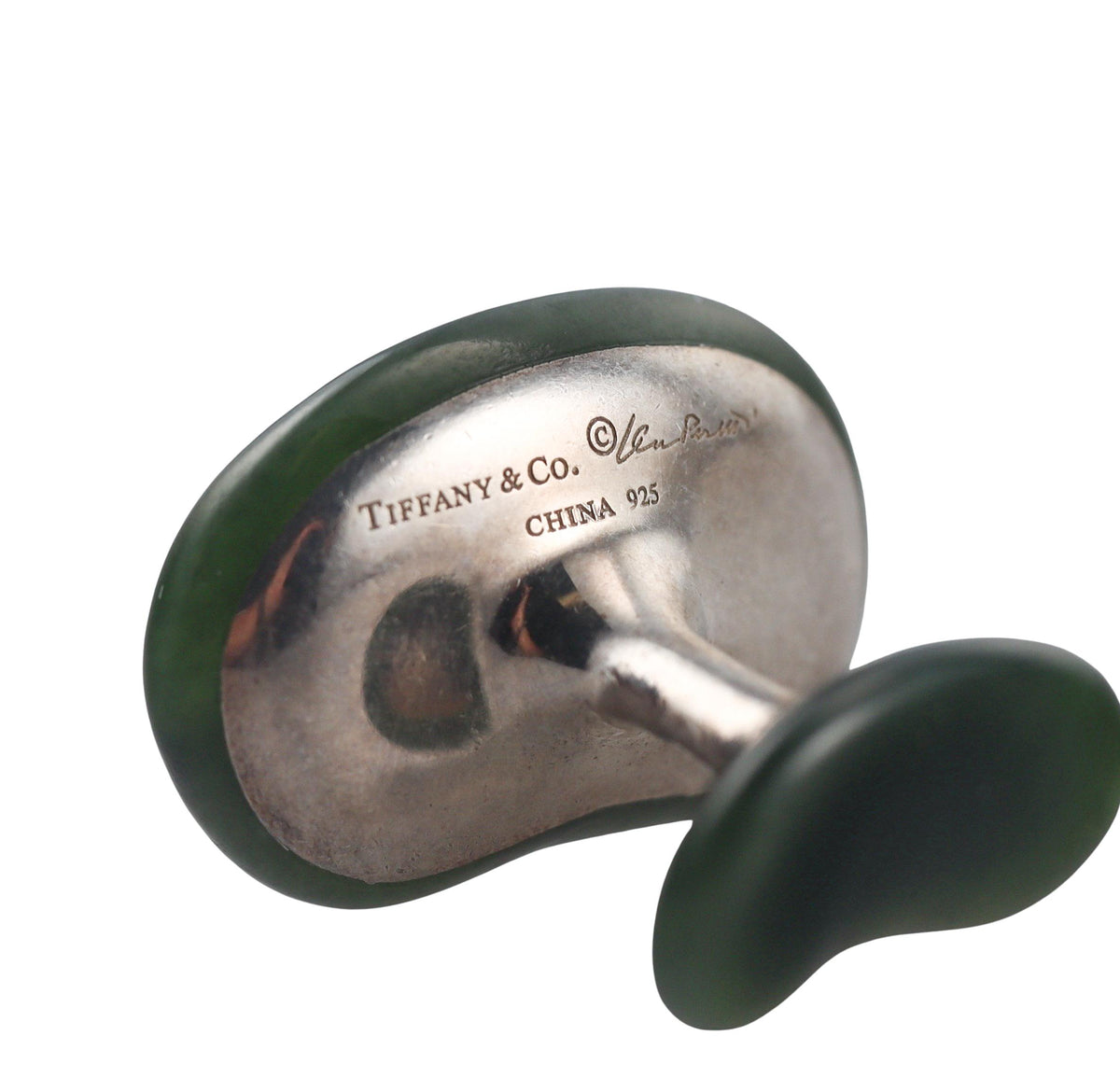 Tiffany & Co Elsa Peretti Nephrite Jade Silver Bean Cufflinks