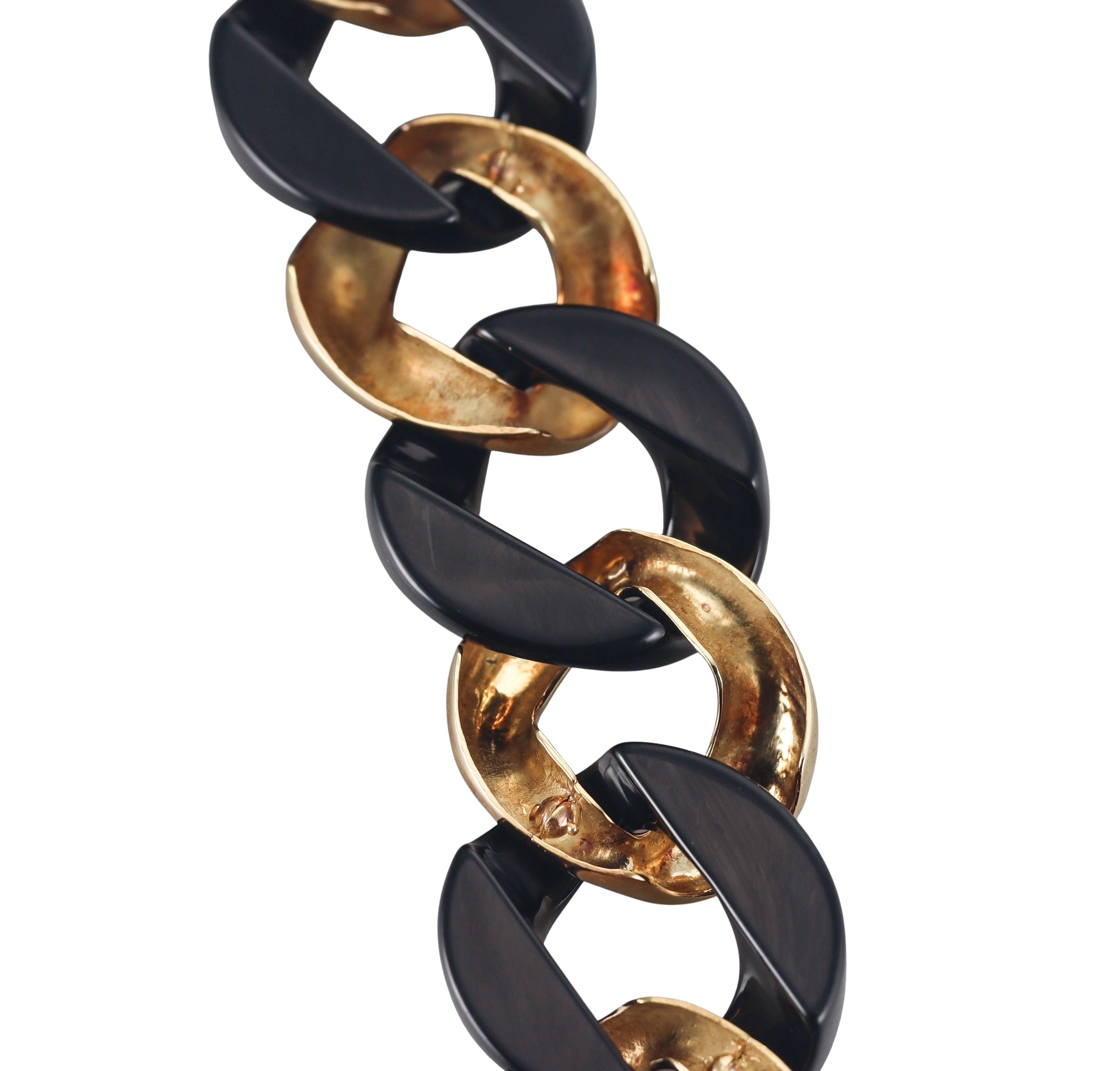 Seaman Schepps Onyx Gold Large Link Bracelet