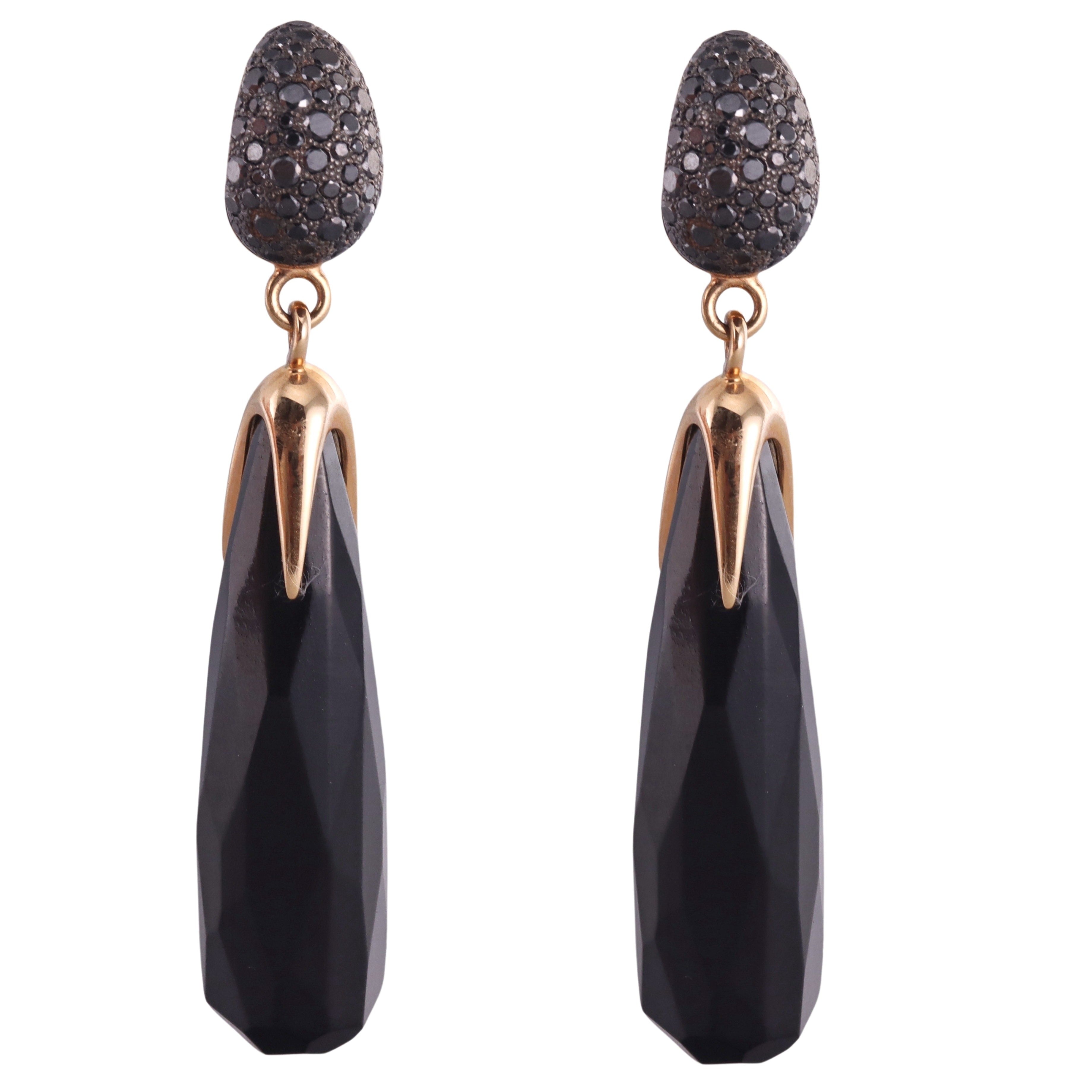 Pomellato Gold Black Diamond Jet Drop Earrings