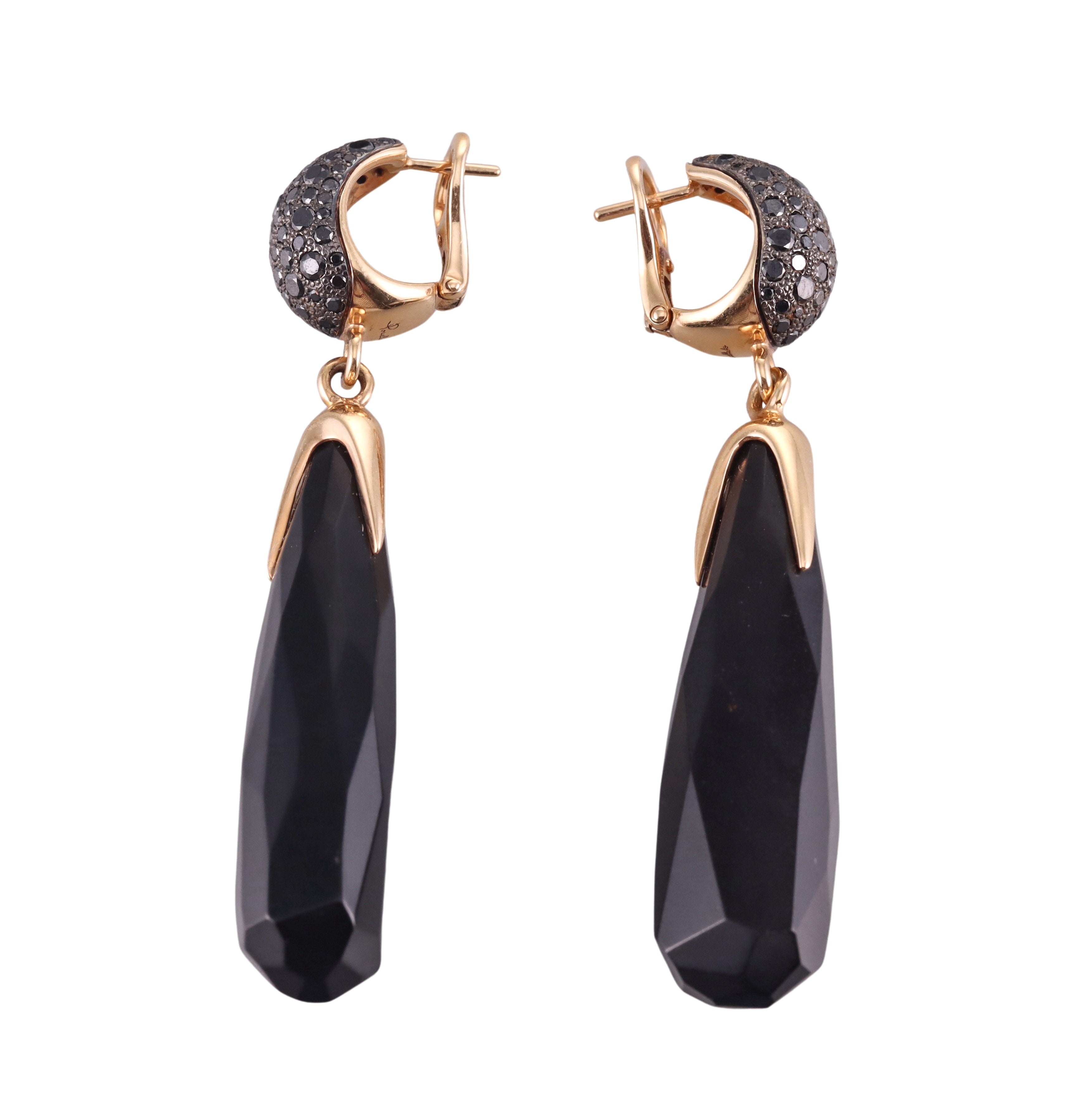 Pomellato Gold Black Diamond Jet Drop Earrings