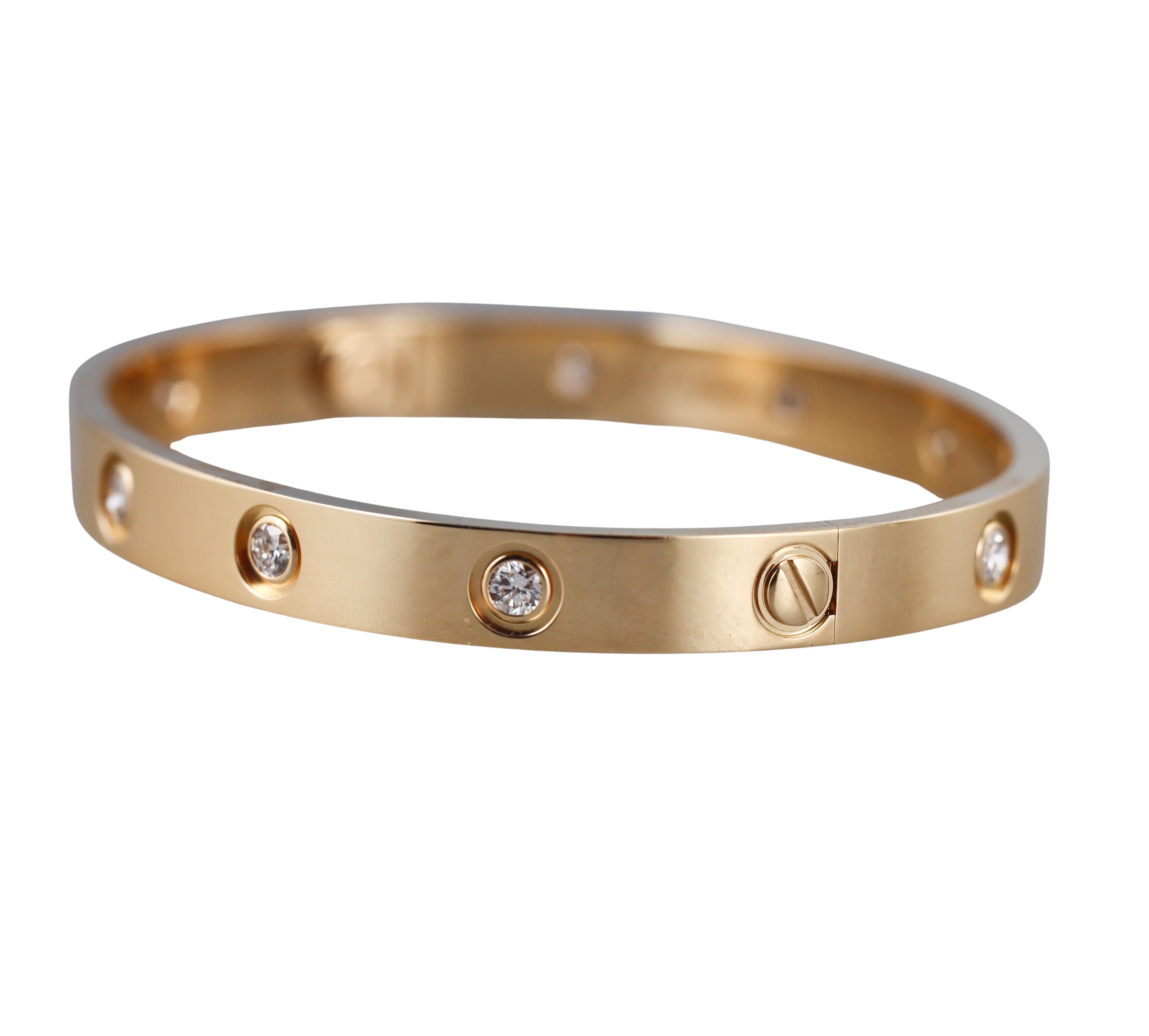 Cartier Love 10 Diamond Yellow Gold Classic Model Bracelet Size 16