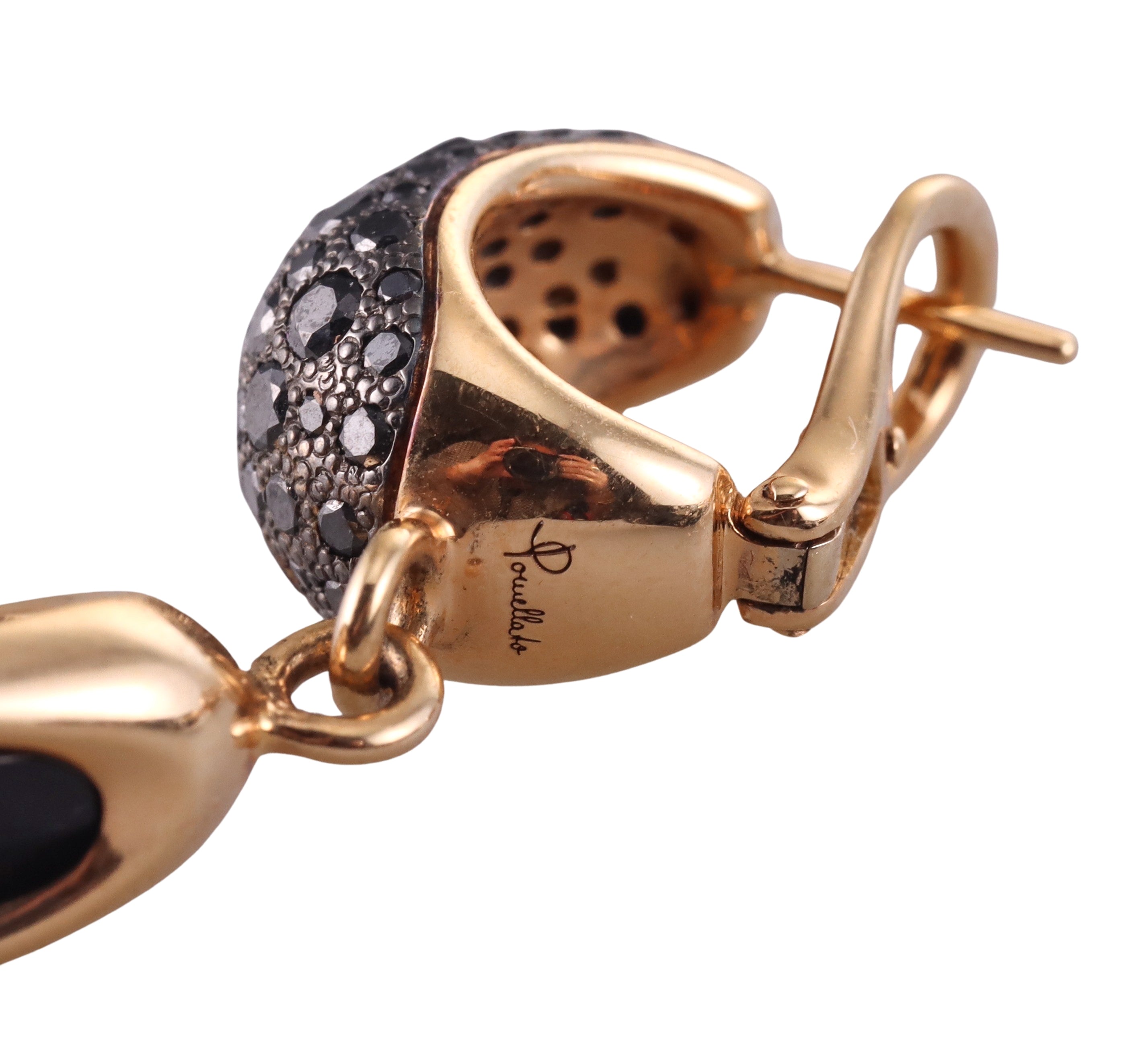 Pomellato Gold Black Diamond Jet Drop Earrings