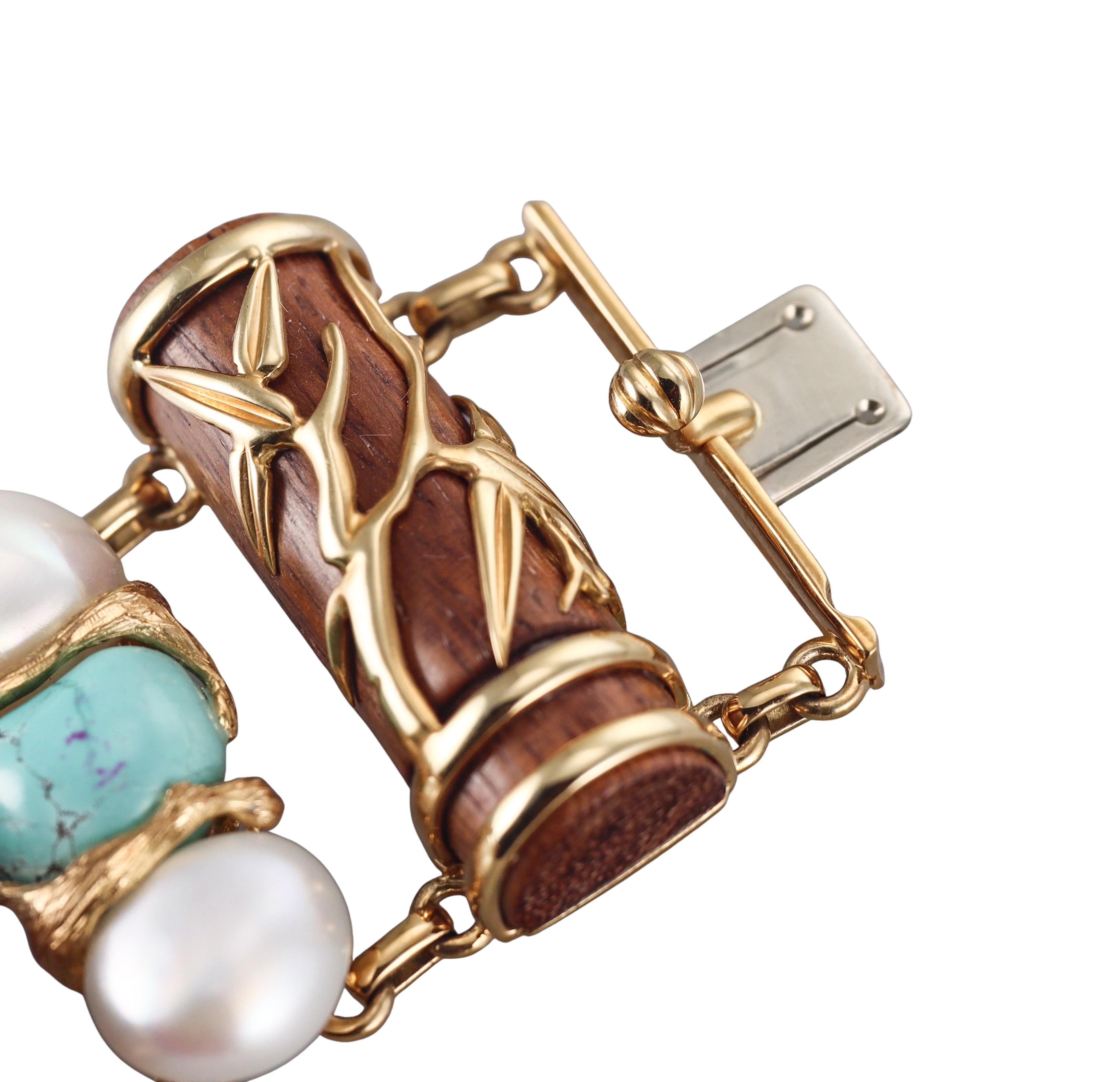 Seaman Schepps Snuff Bottle Turquoise Coral Wood Gold Bracelet