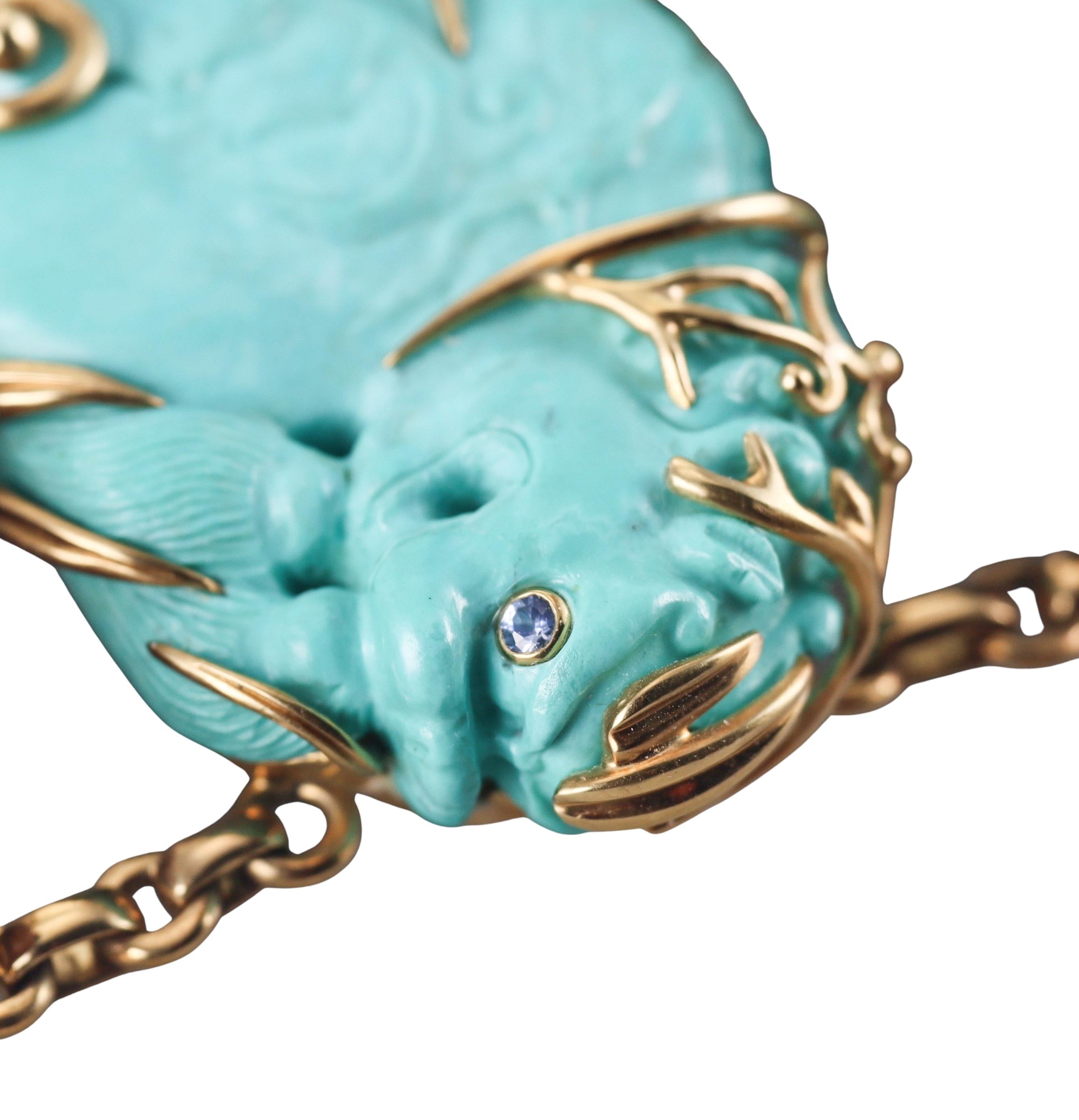Seaman Schepps Snuff Bottle Turquoise Coral Wood Gold Bracelet