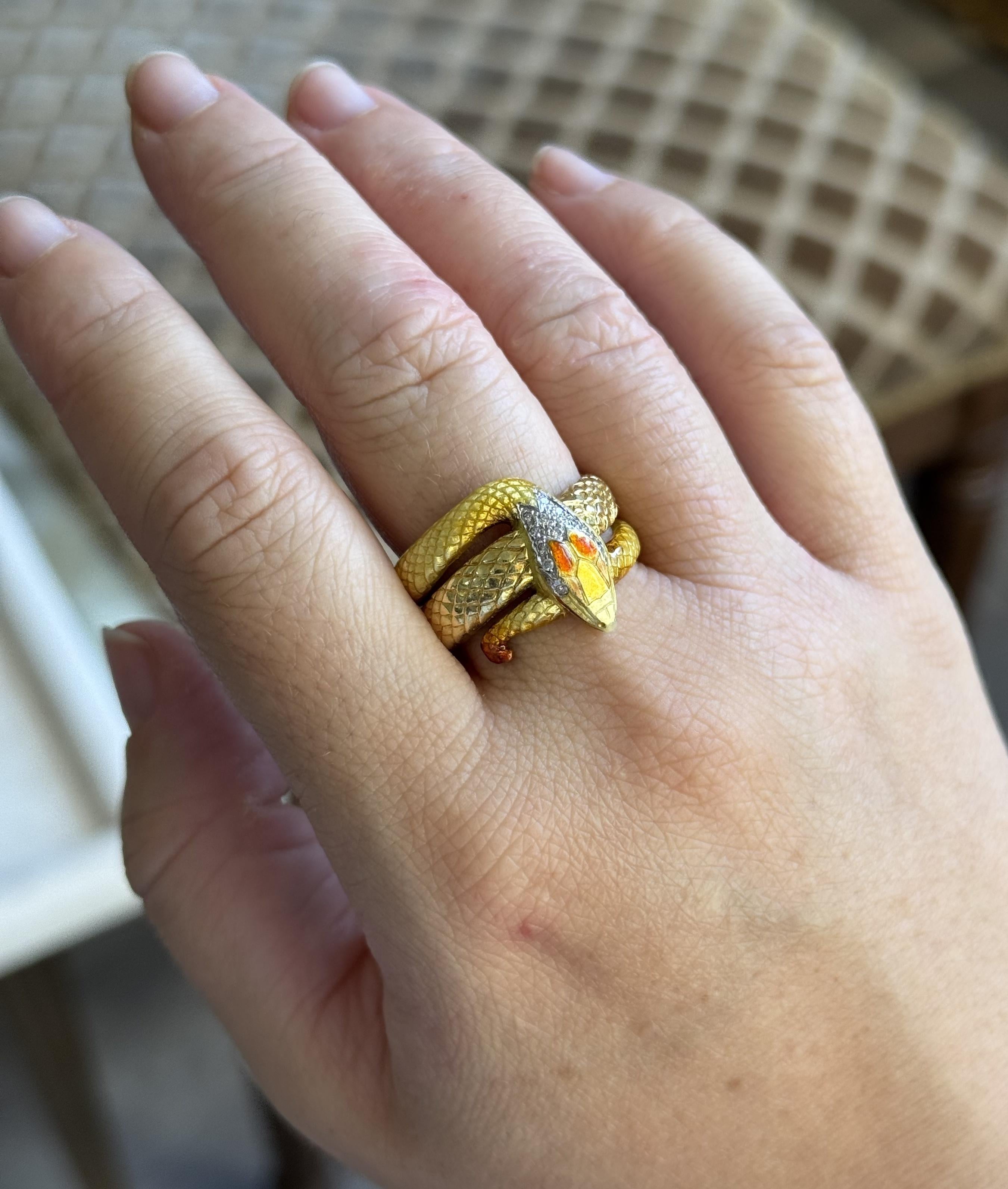 Masriera Diamond Gold Enamel Snake Ring