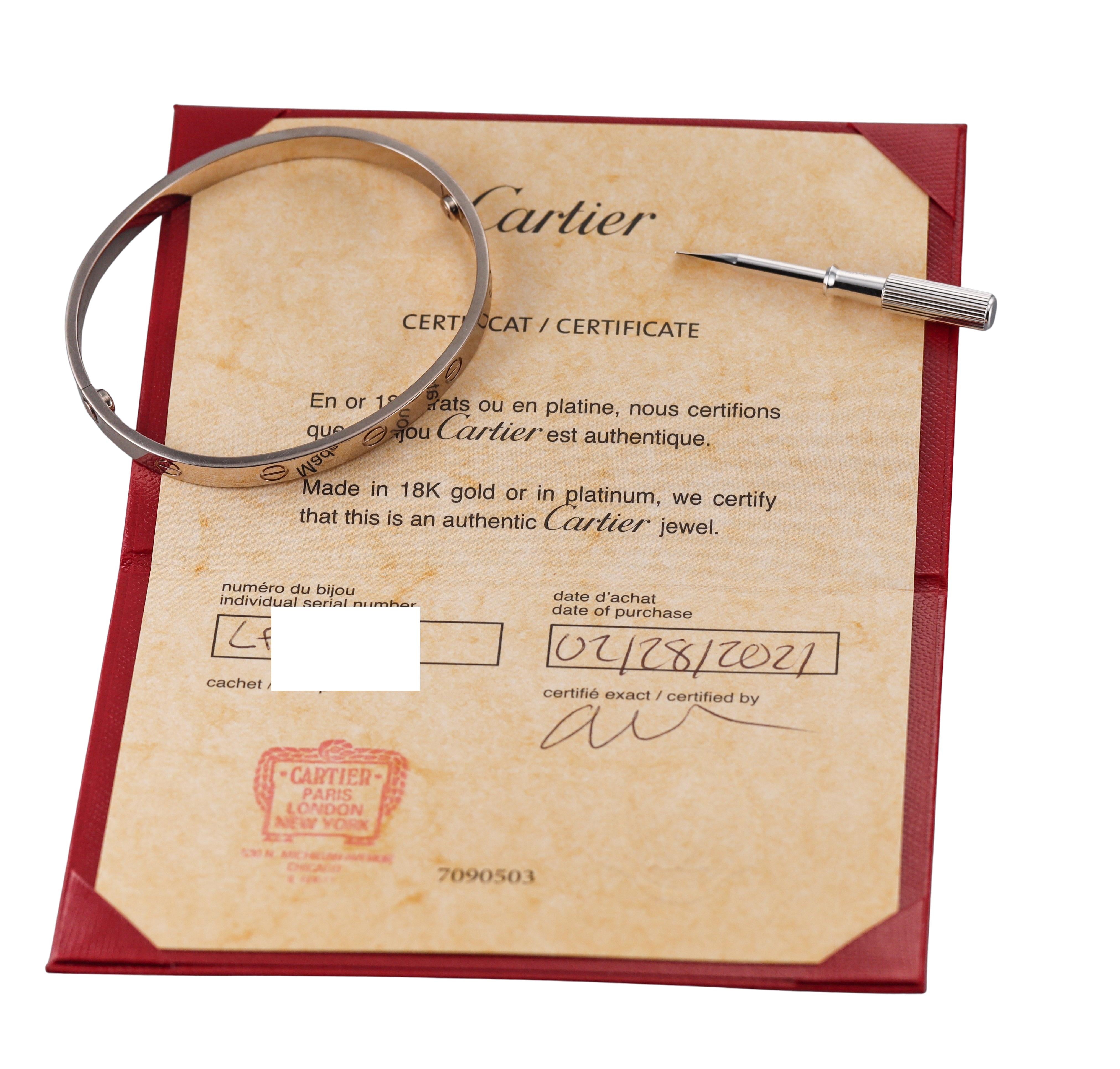 Cartier Love White Gold Classic Model Bracelet Size 19