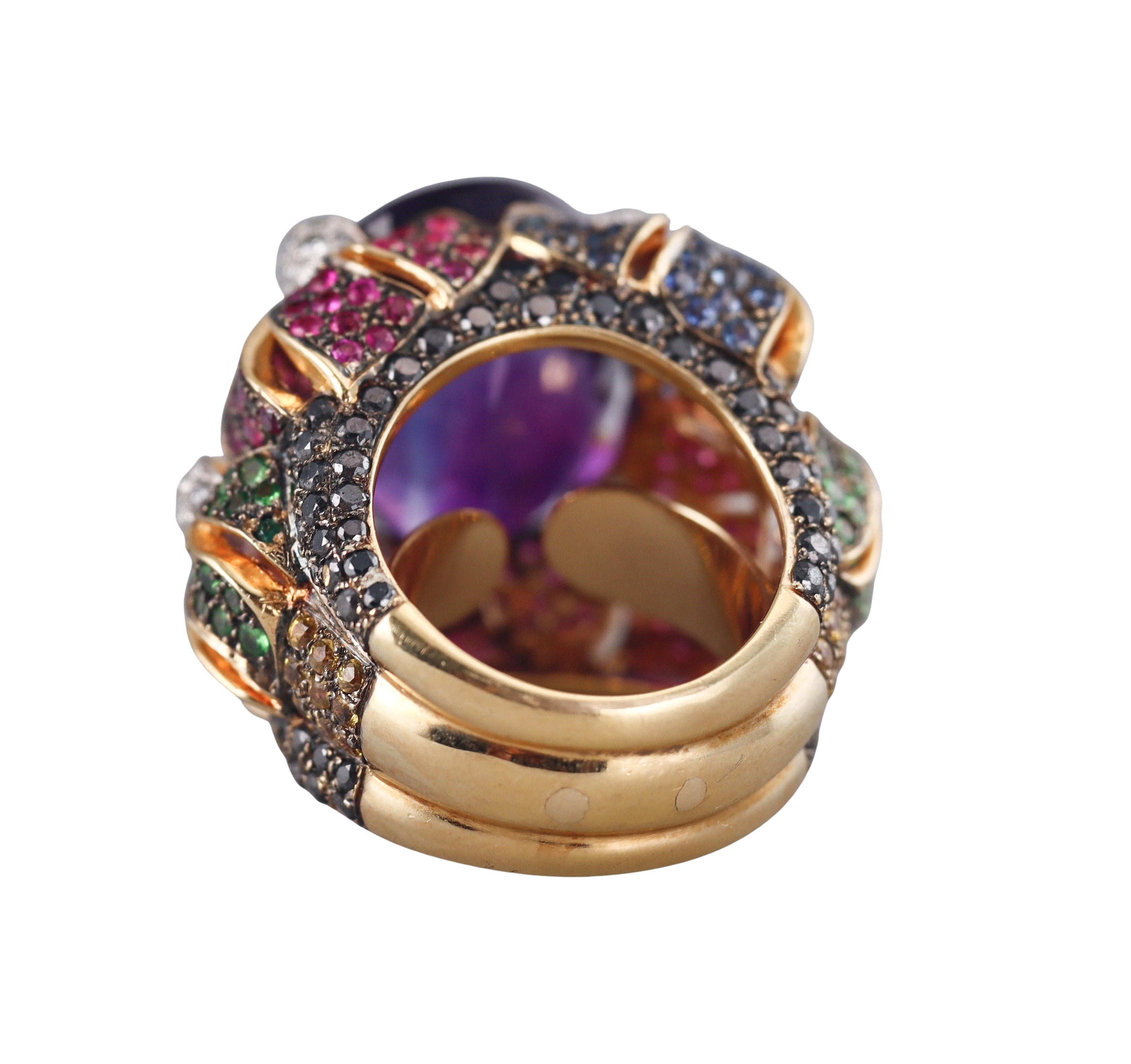 Amethyst Multi Color Sapphire Tsavorite Diamond Gold Cocktail Ring